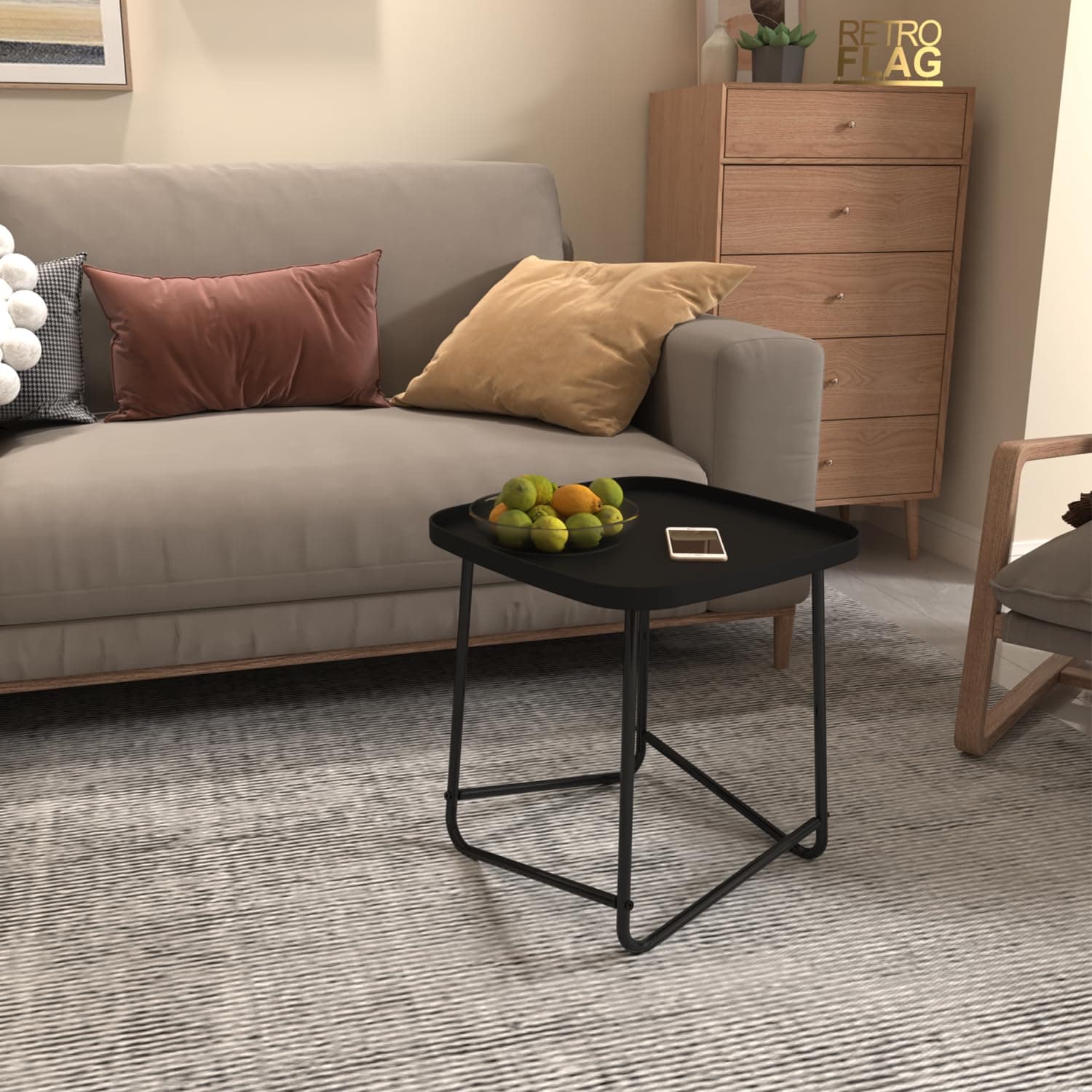 Retroflag Minimalist Metal End table coffee table with Durable Plastic Top - Easy to Assemble and Move - Perfect for Living Room, Bedroom, or Coffee Shop