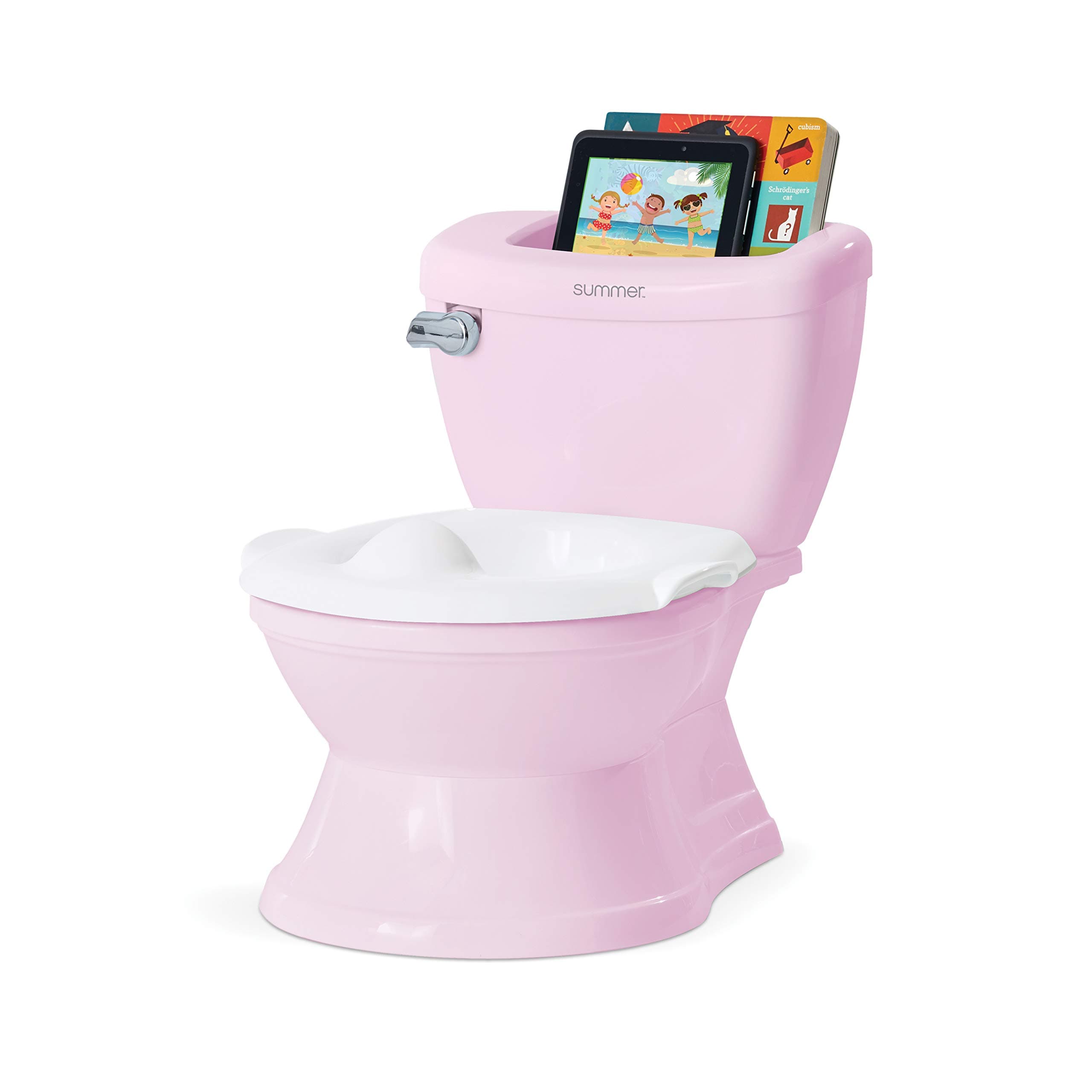 Summer Infant My Size Potty with Transition Ring & Storage, Pink -Realistic Potty Training Toilet-Features Interactive Toilet Handle, Removable Potty Topper and Pot, Wipe Compartment and Splash Guard
