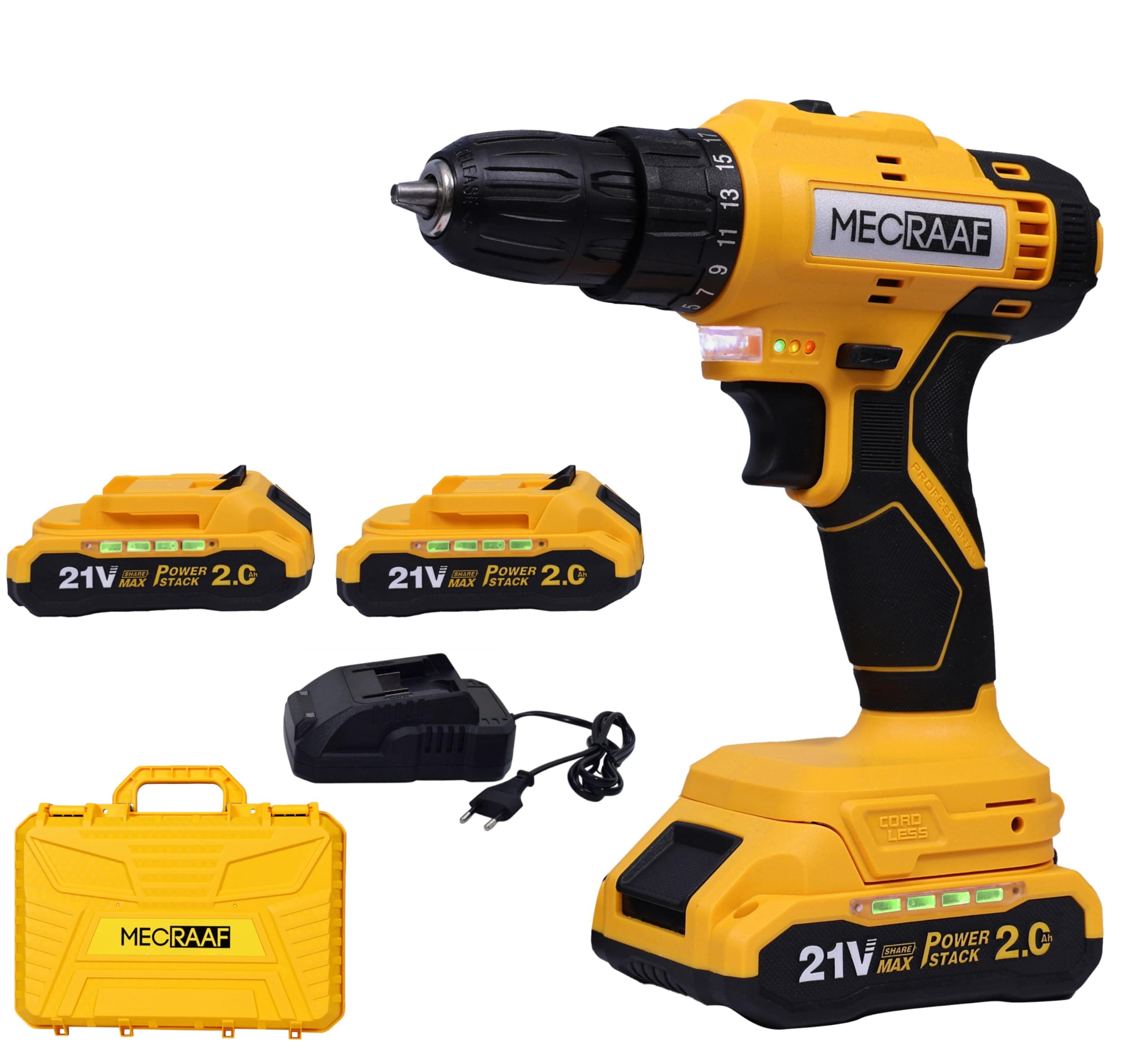 21V Cordless Screwdriver and Drill Machine - Compact, Lightweight, Powerful - 1300 RPM | Reversible switch Multi-Torque Clutch, 10mm Keyless Chuck - 2 x2.0Ah Battery | 6 months motor warranty
