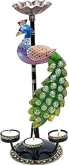 Tea Light Candle Holder Decorative Peacock Showpiece Metal Figurine 4 Candle Diya Burner Slots for Living Room, Diwali Gifts, Home Decor
