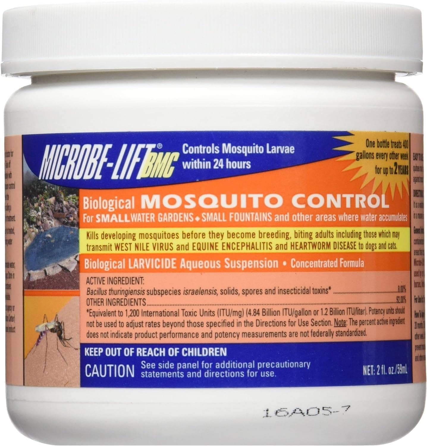 BMC Biological Mosquito Control, Liquid Treatment for Medium-Sized Decorative Water Gardens Up to 2,000 Gallons, Fountains and Ponds, 2 Fluid Ounces