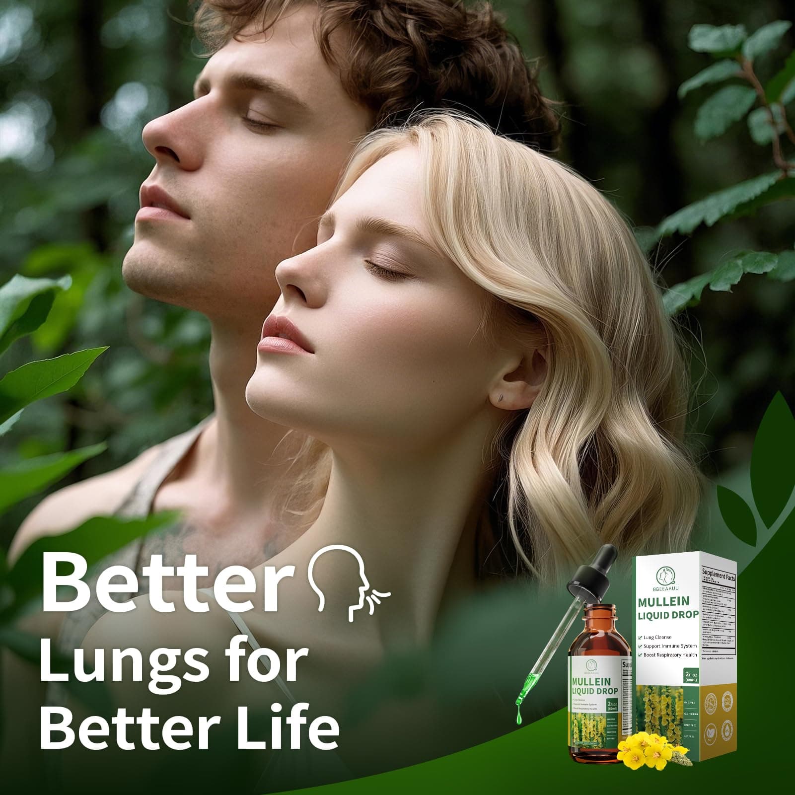 (2 Pack) Mullein Drops for Lungs, 16-in-1 Mullein Leaf Extract 800MG for Lung Cleanse, Respiratory, Immunity, with Quercetin, Marshmallow, Black Cumin Seed, Elderberry, Non-GMO, 2 Fl Oz