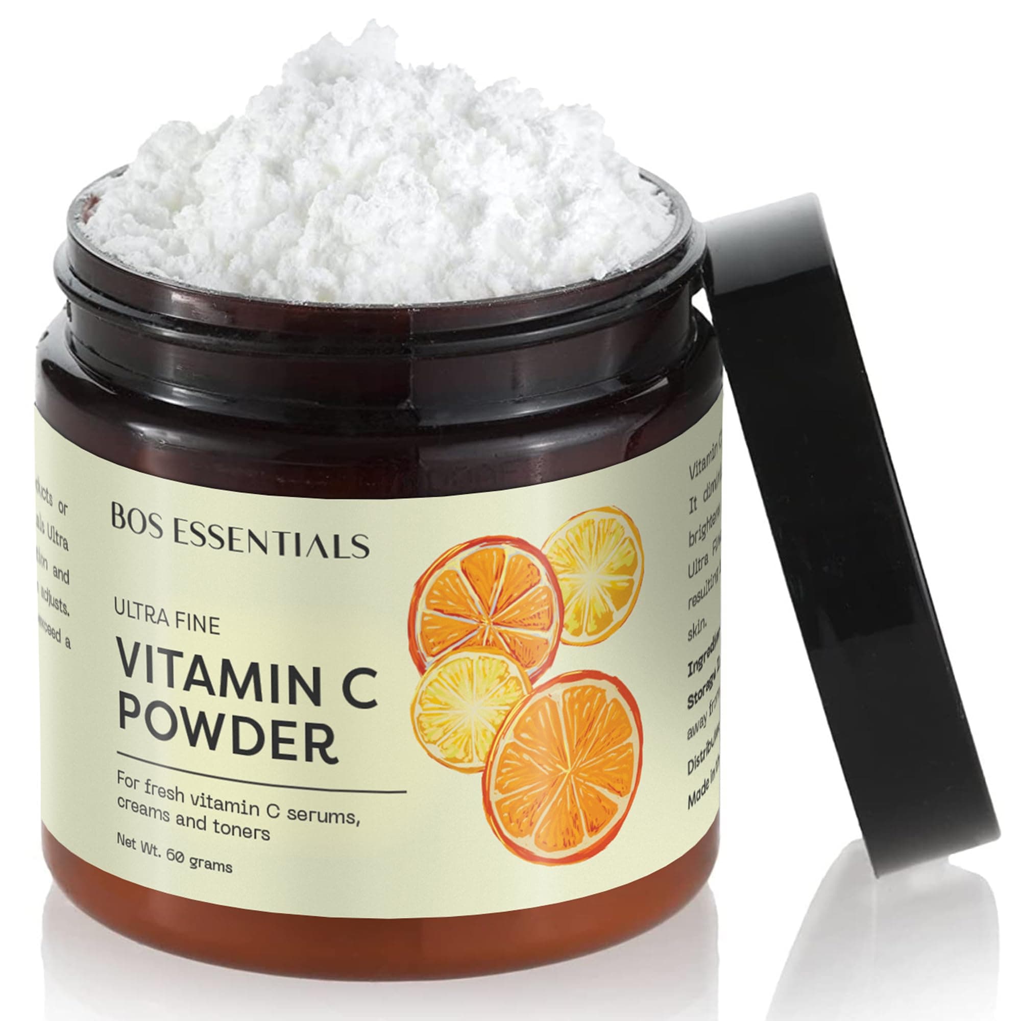 Bos Essentials Ultra Fine Vitamin C Powder, 100% Pure Ascorbic Acid, Non-GMO, Cosmetic-Grade, Dissolves Instantly for DIY Serums, creams, and toners