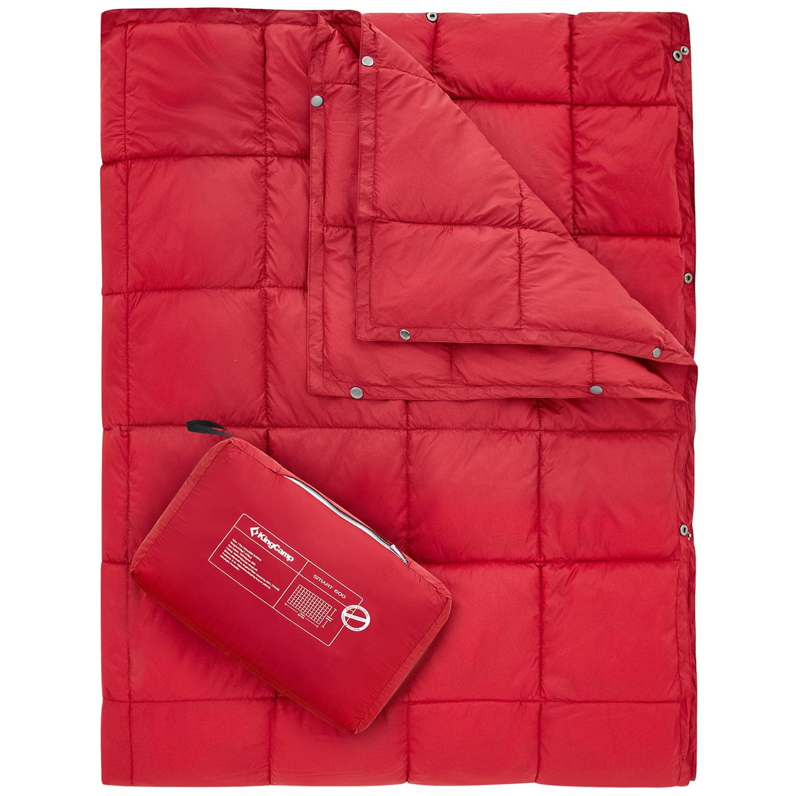KingCamp Ultralight Camping Blanket, Packable Down Alternative Puffy Wearable Blankets Weatherproof Warm Package Quilt with Snap Buttons for Outdoor Hiking Travel Picnic Stadium (69"L x 53"W, CRIMSON)