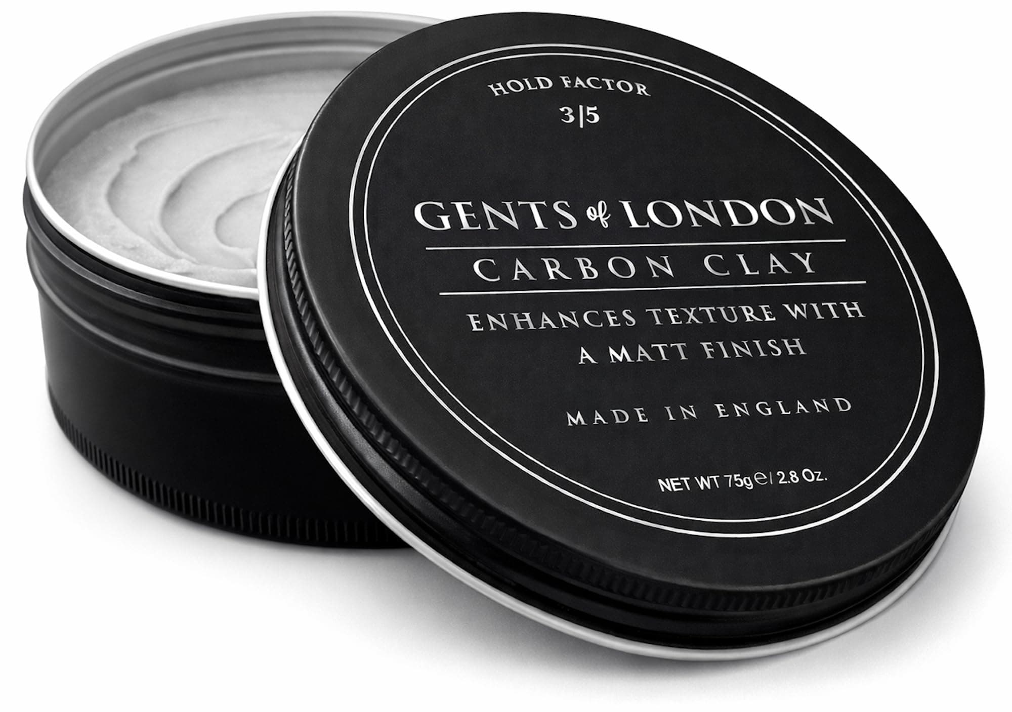 Carbon Clay 75g – Premium Mens Hair Clay, Medium Hold Matte Finish, Texturising Styling Wax, Low Shine Barber Quality
