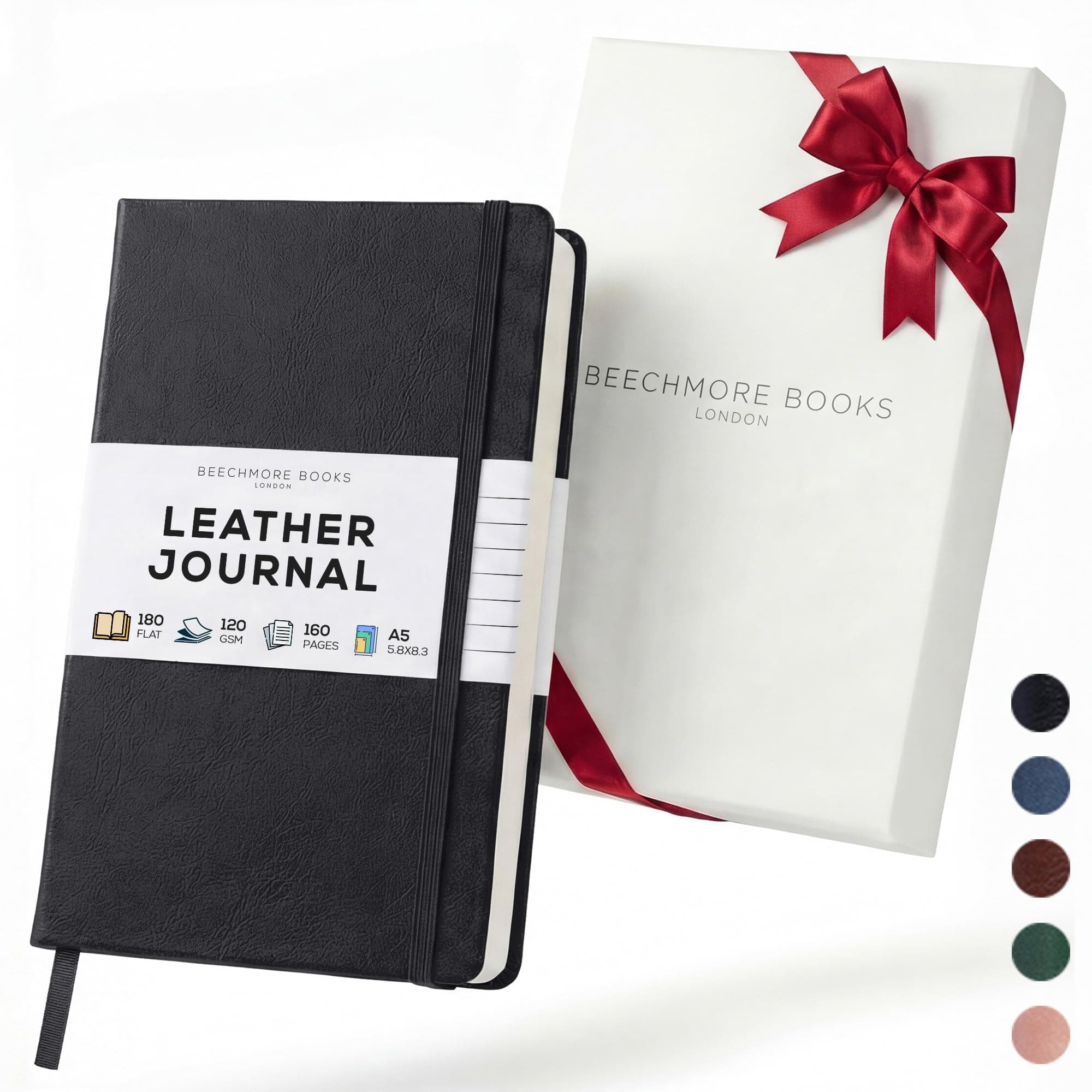 BEECHMORE BOOKS Premium Lined Journal Notebook, 5" x 8" (A5) Hardcover Vegan Leather Personal Diary, Thick 120gsm Ivory Cream Paper, Gift Box for Men & Women