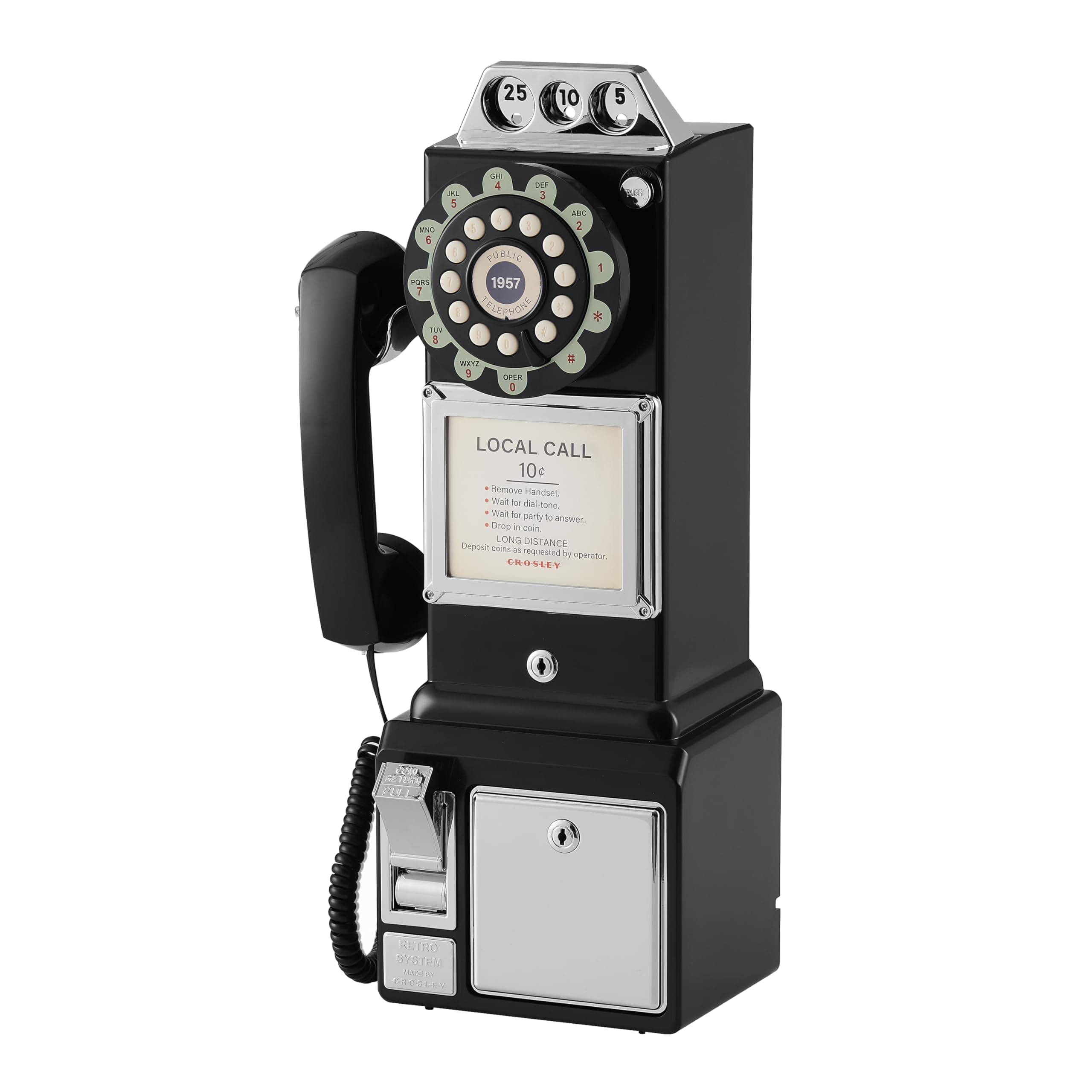 Crosley CR56-BK 1950's Payphone with Push Button Technology, Black