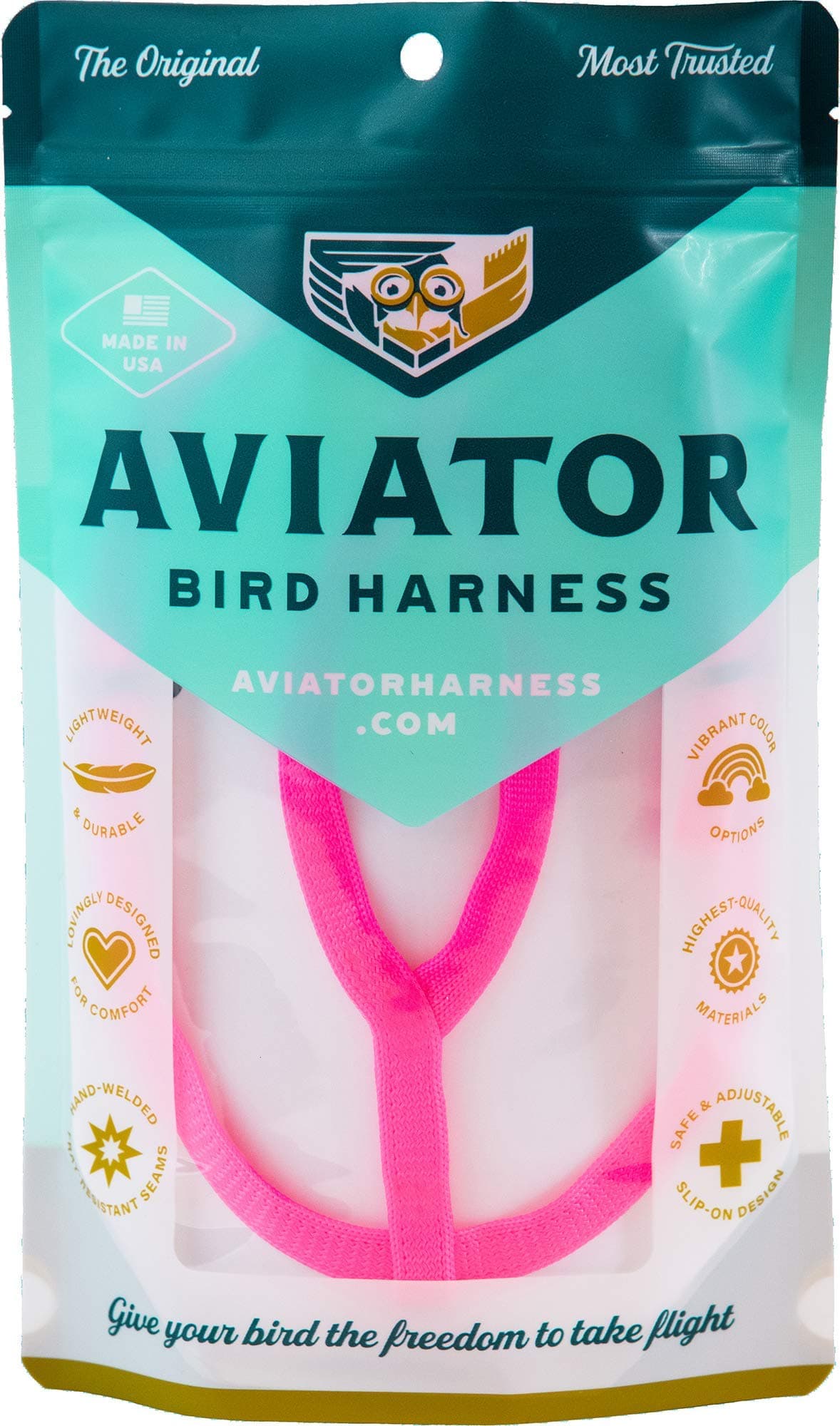 The AVIATOR Pet Bird Harness and Leash: Medium Pink