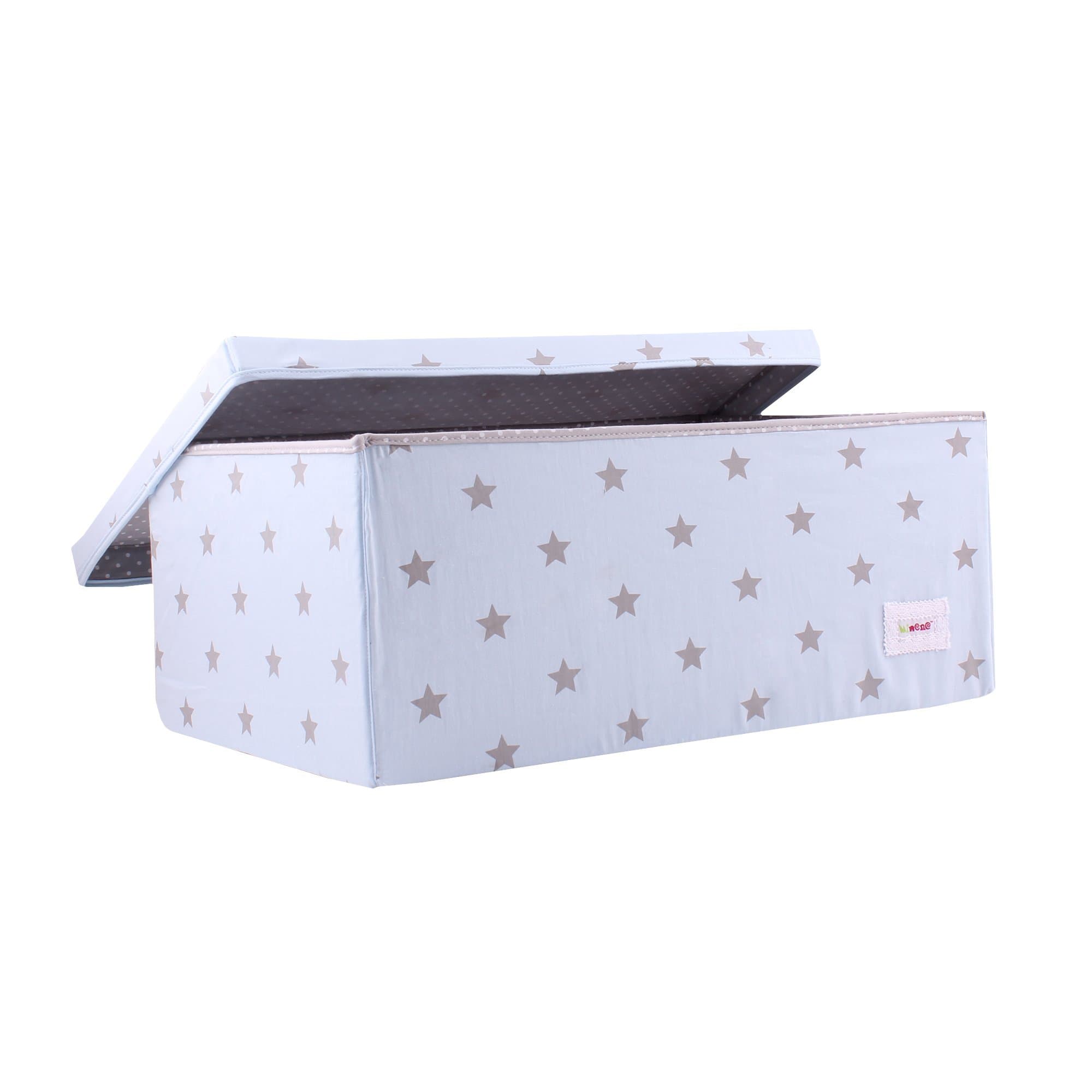 Minene Large Storage Box with Lid Blue with Grey Star - Star Storage Box, Large Fabric Storage Box - Great for Toy Storage, Kids Storage
