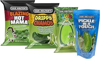 Van Holten's Pickles - 1 Jumbo Dill Pickle and Novelty Pickle Flavored Candy Variety Pack - Slaps Lollipops, Blazing Hot Mama Pickle Balls & Drippy Chamoy Pickle Gummies