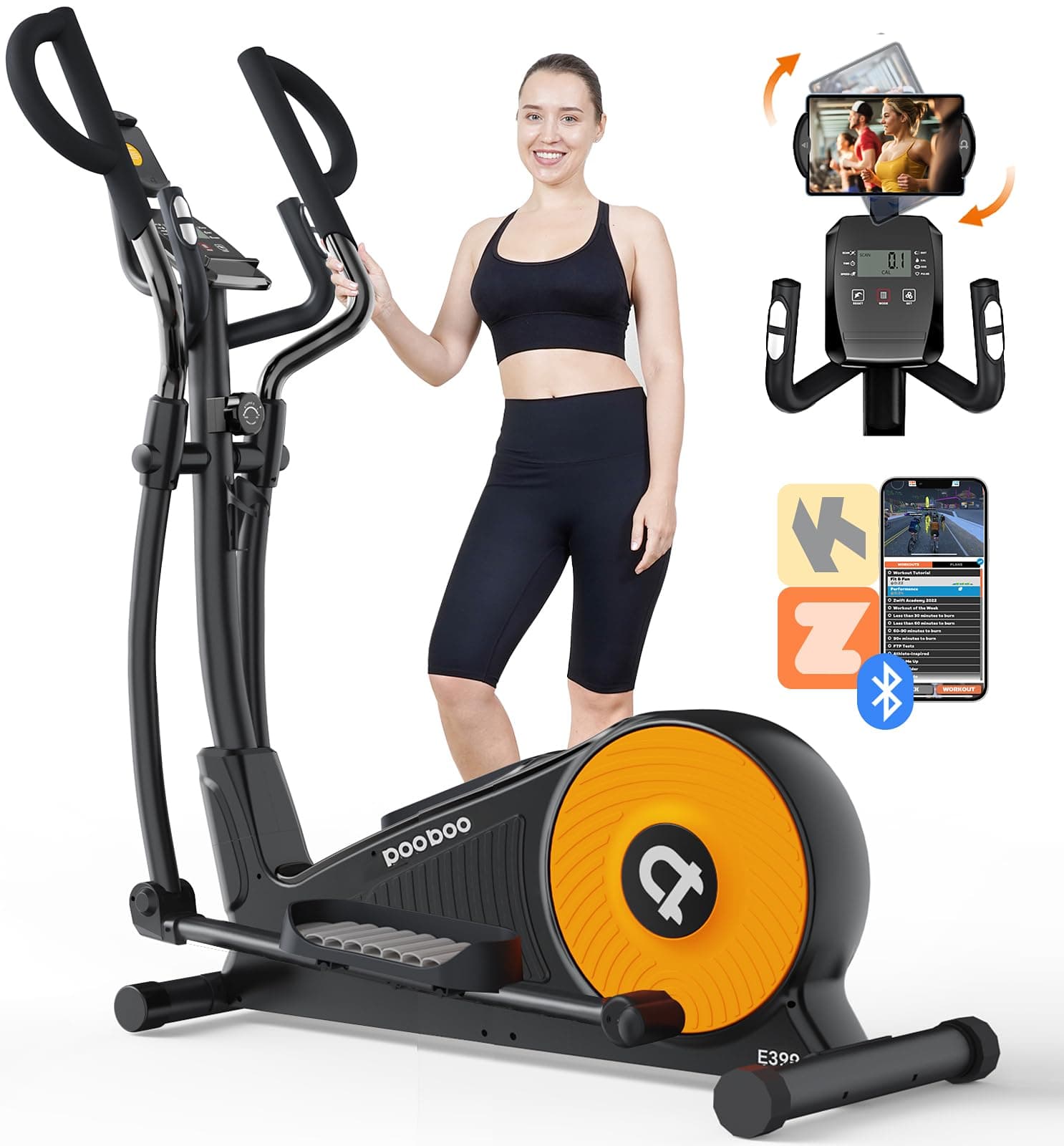 pooboo Elliptical Machine, Elliptical Machines for Home Use with Hyper-Quiet Magnetic Driving System, 16-Level Adjustable Resistance, with LCD Monitor & Rotatable Tablet Stand, 400LBS Weight Capacity