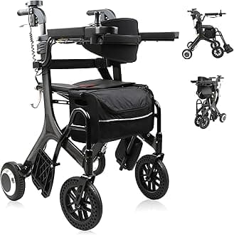Rollator Walker 3 in 1 Multifunctional Carbon Fiber Electric Wheelchaies for Adults 250W Motor Front Controller and Rear Controller (Carbon Fiber)