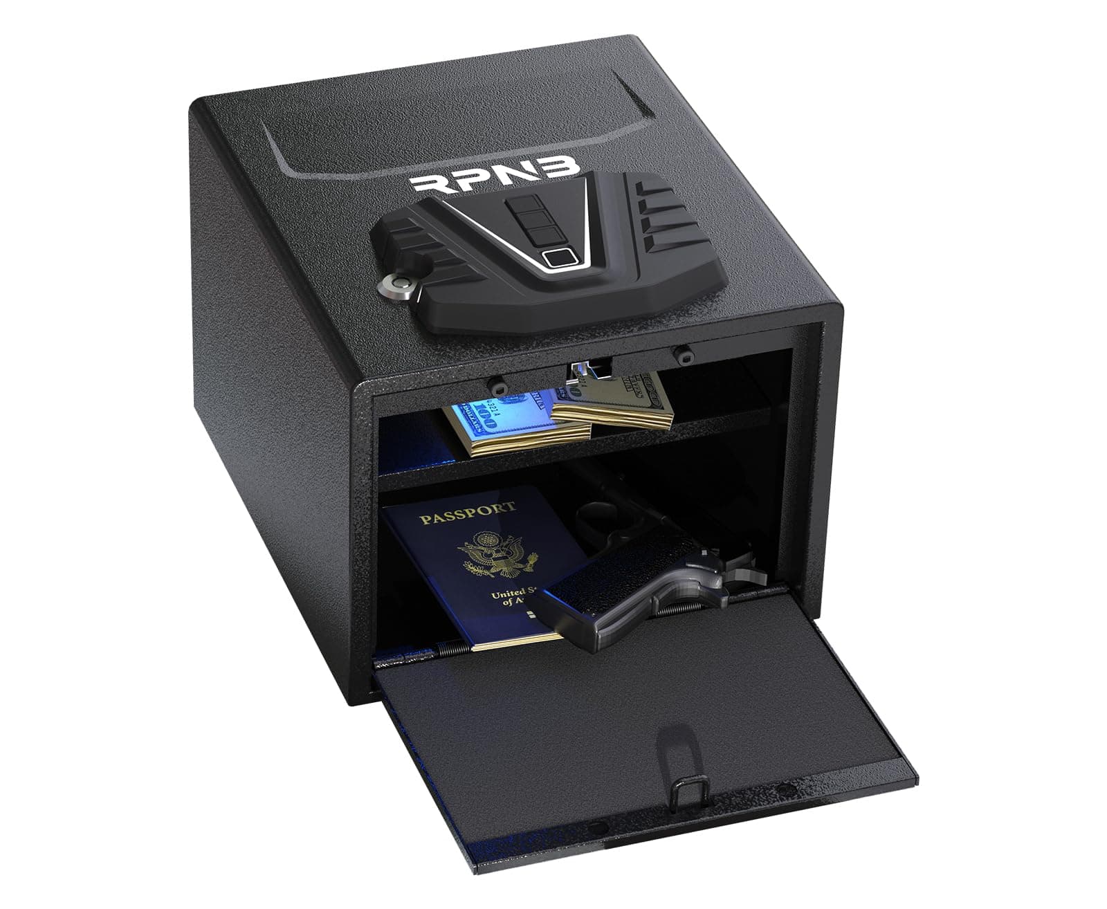 Gun Security Safe, Quick-Access Firearm Safety Device with Biometric Fingerprint & Digital Key Pad