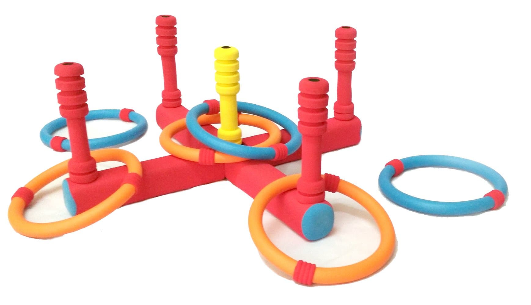 Multi Ring Toss Game MR-01S (C) Rubber Foam Toys Set Included Base Stand with 5 Poles and 6 Ring Tosses (Color: Colorful - Random)