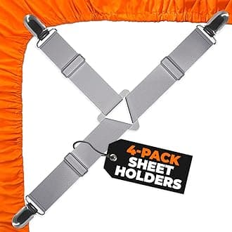 5 STARS UNITED Bed Sheet Straps Set | Easy to Use Adjustable Elastic Fasteners with Metal Clips | Sheet Holders for Corners | Fitted Sheet Clips to Hold Sheets in Place | (4 Pcs Grey)