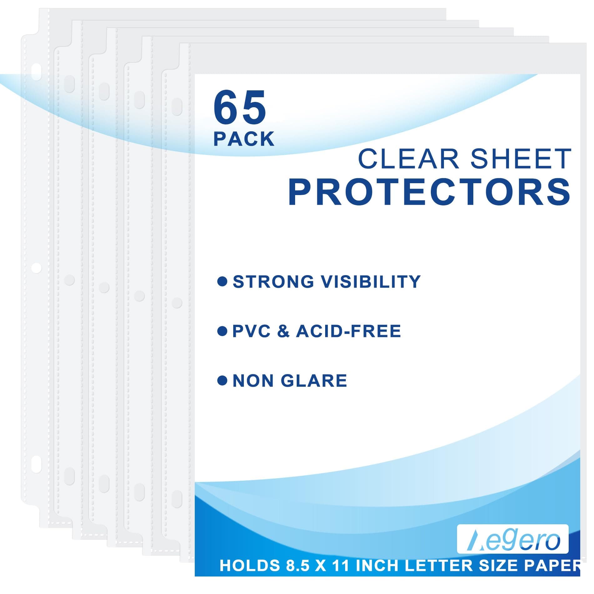 Aegero 65 Pack Clear Sheet Protectors, 8.5 x 11 inch Page Protectors for 3 Ring Binder,Top Loading Paper Protector for Documents and Photos,Letter Size