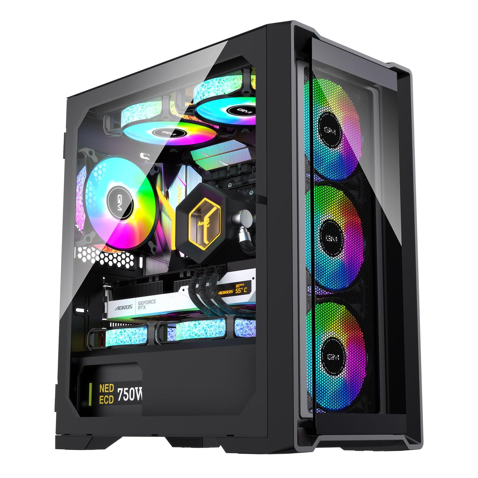 GIM Mid Tower PC Case Gaming Case with Opening Tempered Glass Side Panel, Dustproof Gaming Computer Case, USB 3.0 I/O Port, 2 Magnet Dust Filters, Mid-Tower Case Without Fans, Black Glass-GM4 (GM4)