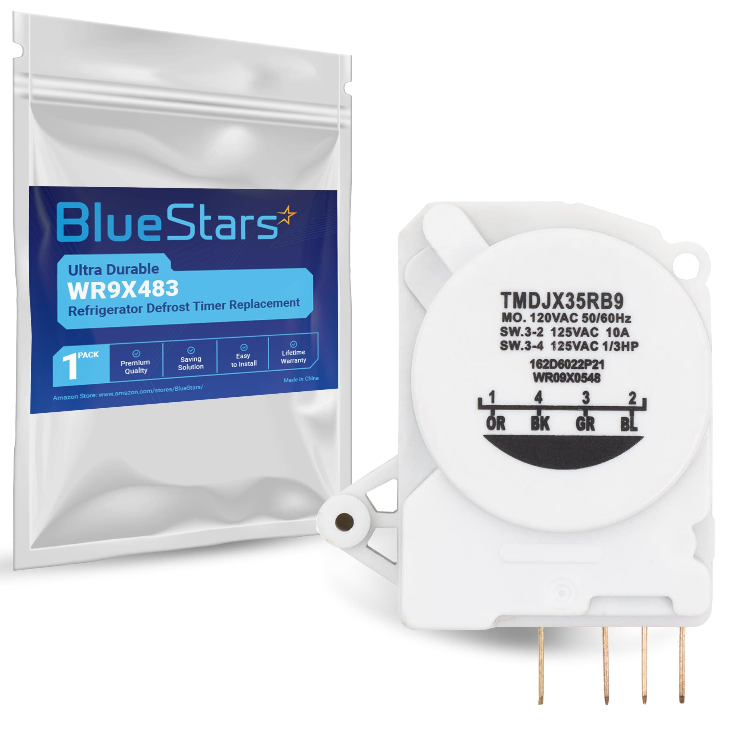 Ultra Durable WR9X483 Refrigerator Defrost Timer Direct Replacement for OEM Part by Blue Stars – Exact Fit for GE & Kenmore Refrigerators – Replaces TMDJX35RB9 WR09X10130 WR9M418 WR9X10075 PS310852