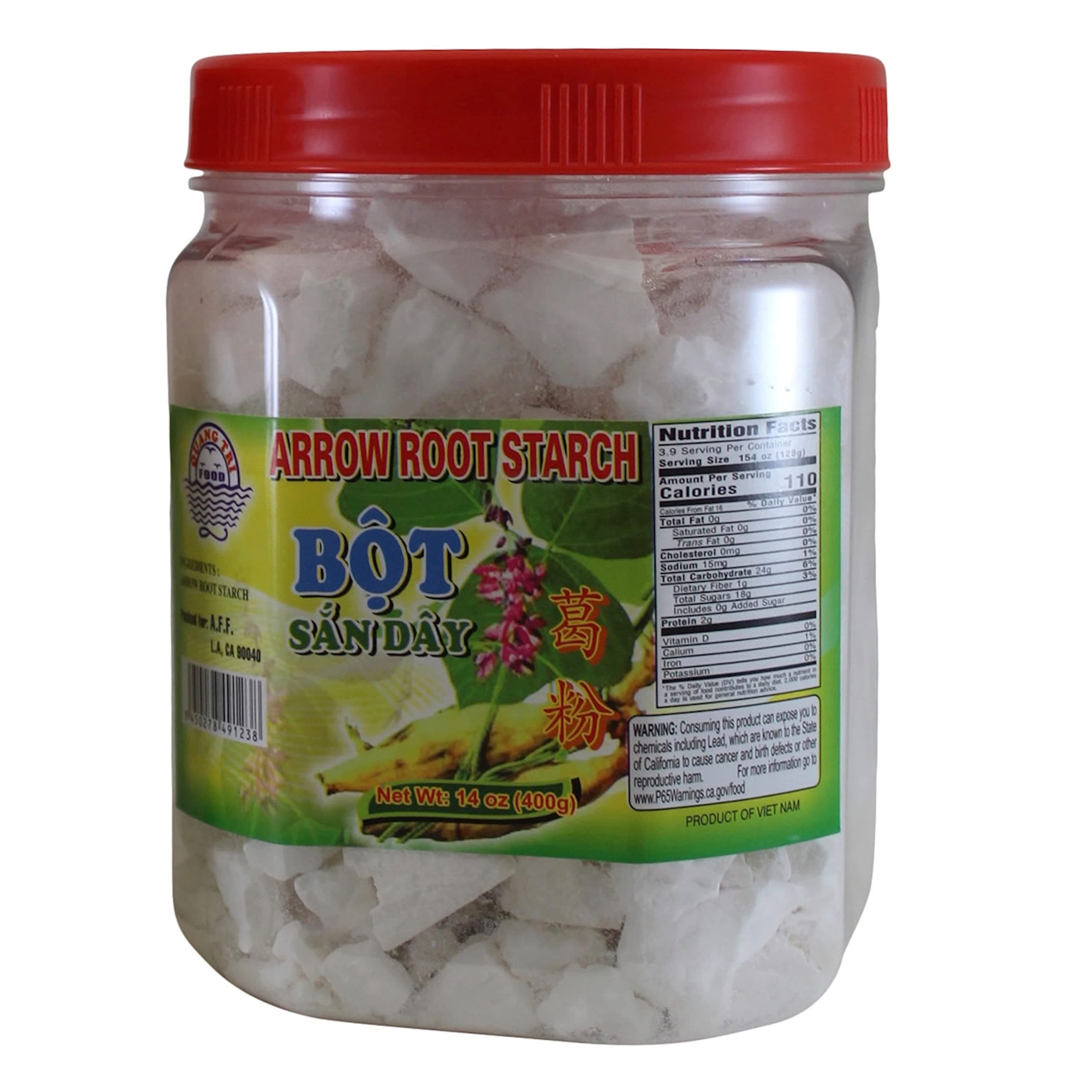 Quang Tri Arrowroot Bot San Day Asian Thickener. Snack Sized Chunks of Crunchy Arrow Root Starch, 14 oz Jar.