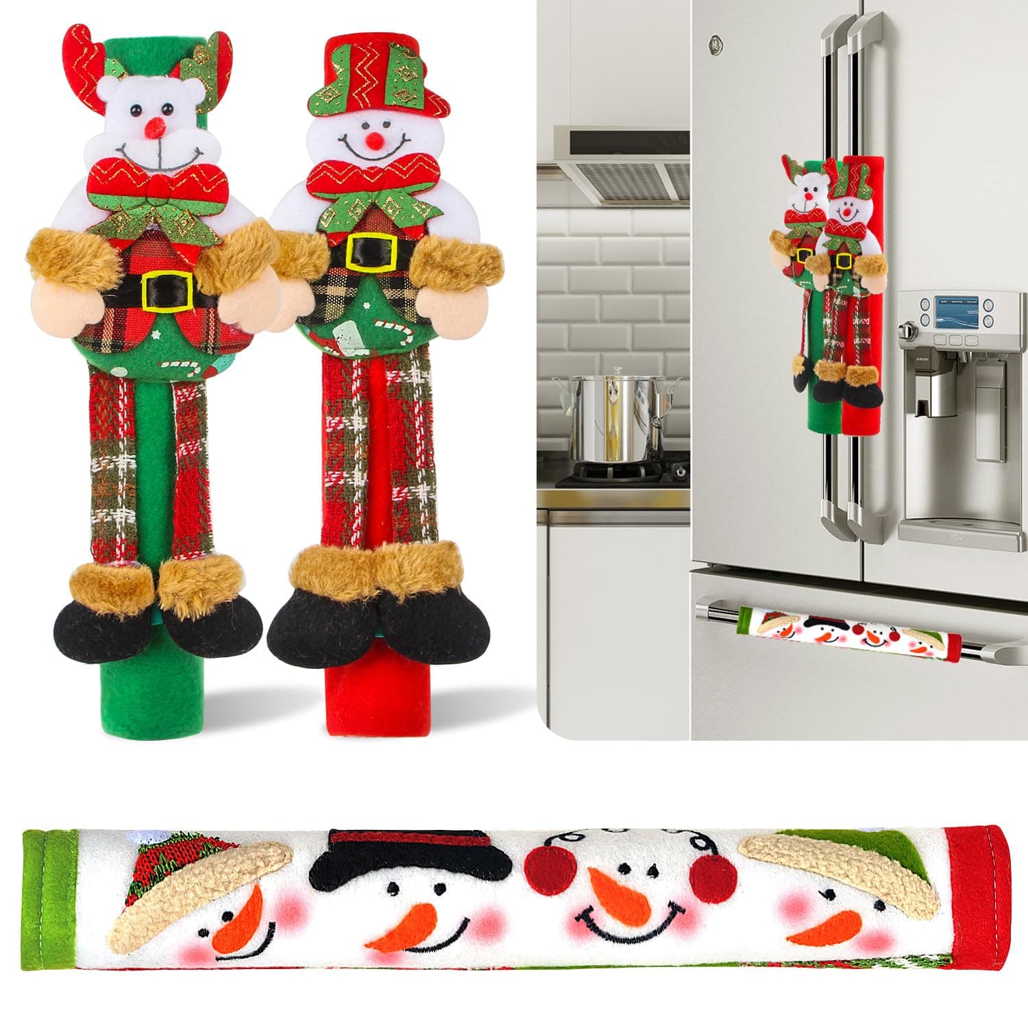 OUGAR8 Adorable Snowman Refrigerator Handle Covers Set | Cute &Practical Fridge Door Covers| Protective Kitchen Appliance,Oven,Fridge,Dishwasher Covers |Perfect Christmas Decorations Idea (3 Snowmen)