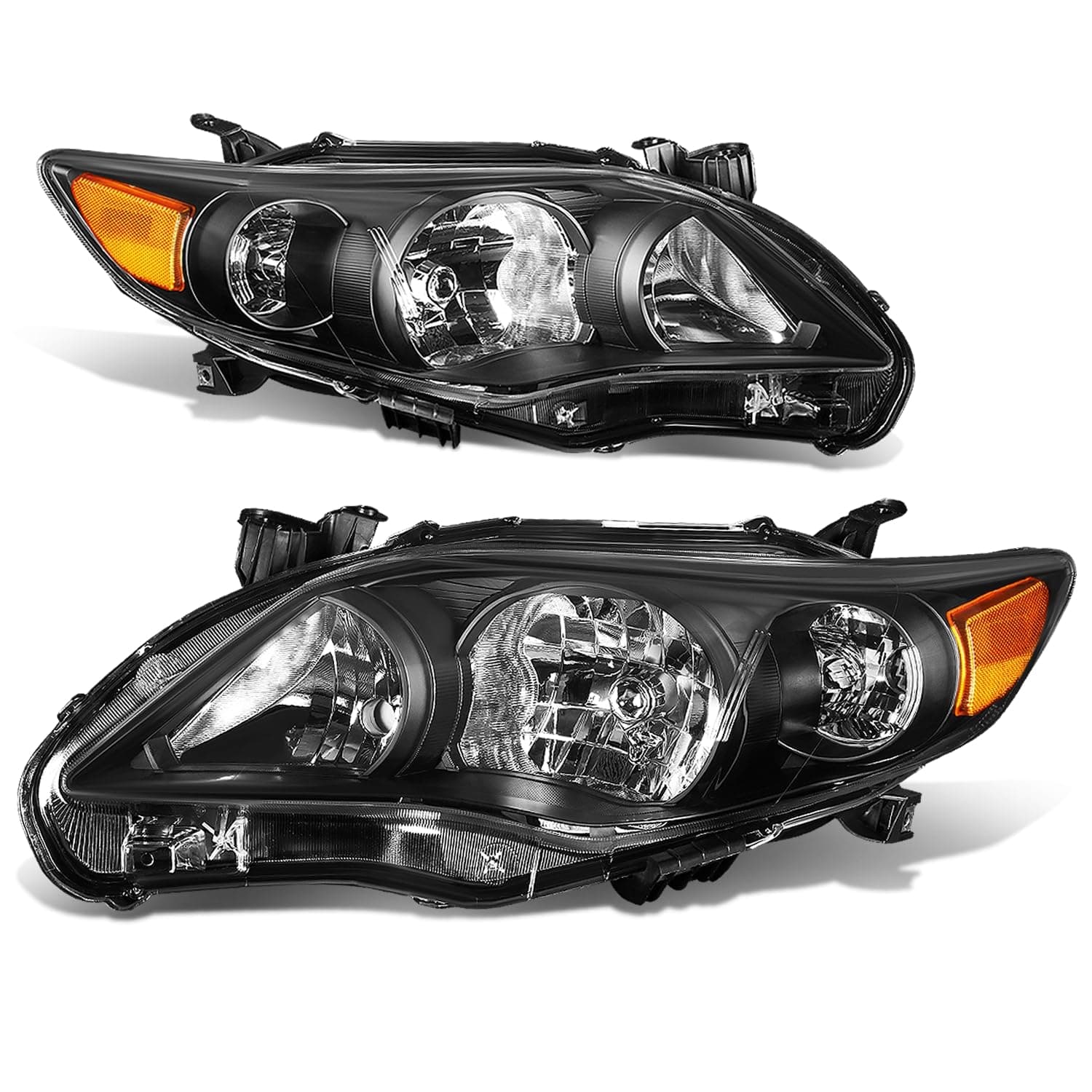 Auto Dynasty Headlight Assembly Compatible with 2011 2012 2013 Toyota Corolla Sedan, Headlamps Replacement with Signal Lights, Driver and Passenger Side, Black Housing Amber Corner