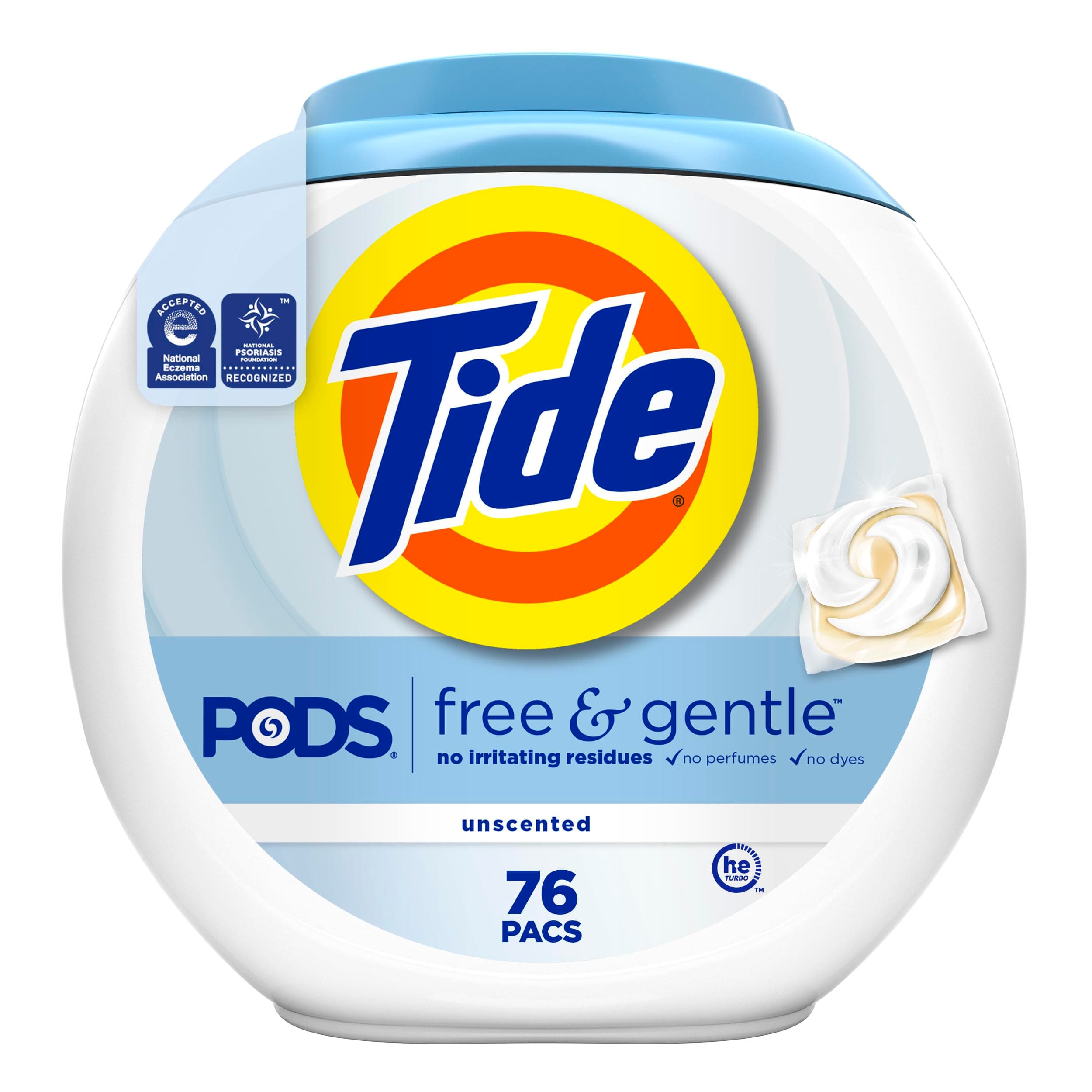PODS Free & Gentle laundry detergent, 76 ct, Trusted, gentle laundry detergent pods, 100% free of irritating residues: no added dyes and perfumes