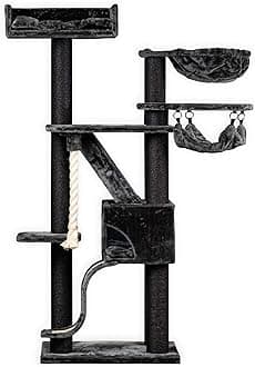 RHRQuality Cat Tree for Large Cats - Kilimanjaro Deluxe Crown – 195 cm High – With 12 cm Sisal Posts & Luxury Resting Place – Blackline Dark Gray Unknown Binding