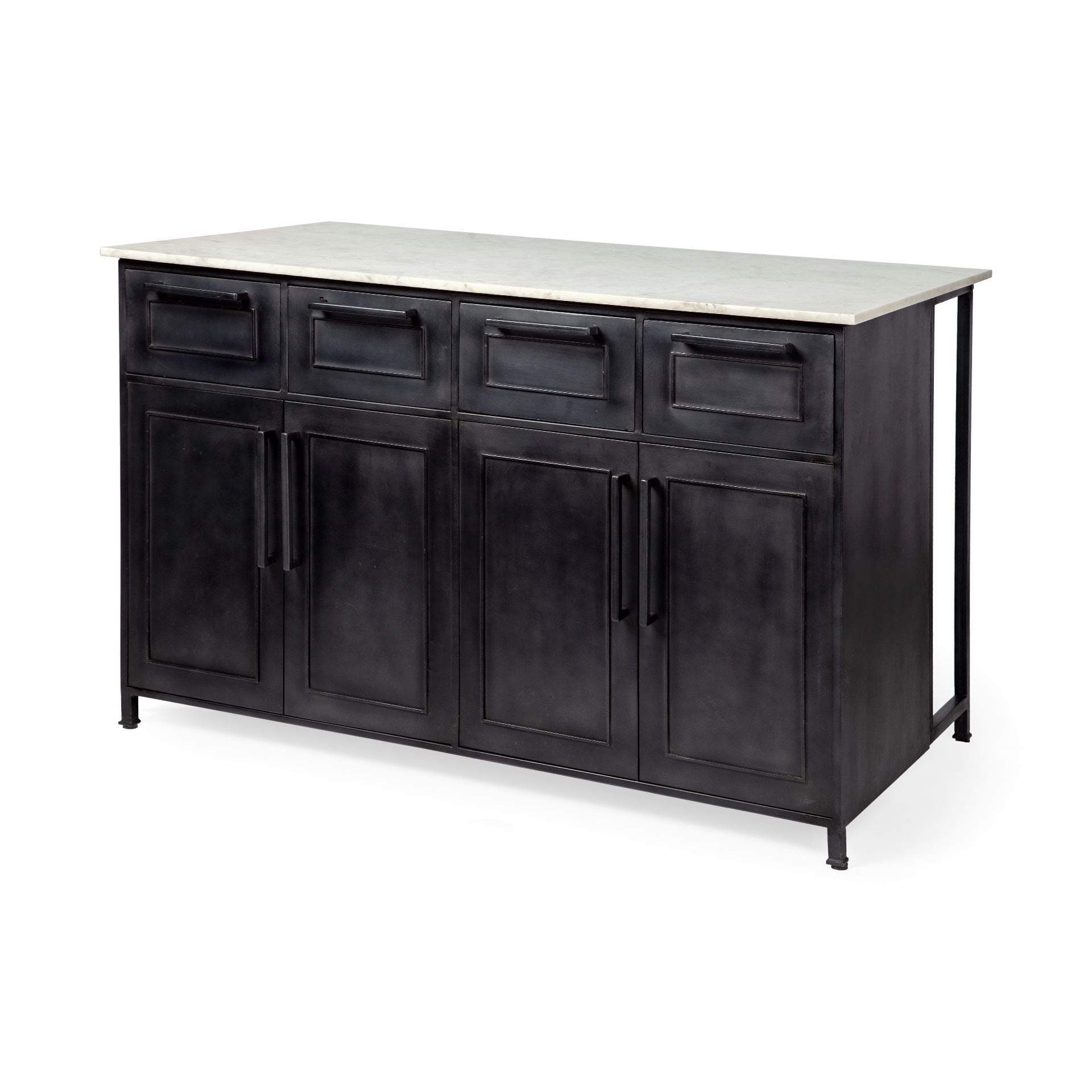 Mercana Solid Iron & Marble Fieri Kitchen Island, 58.0" x 32.0" x 36.8", Black/White