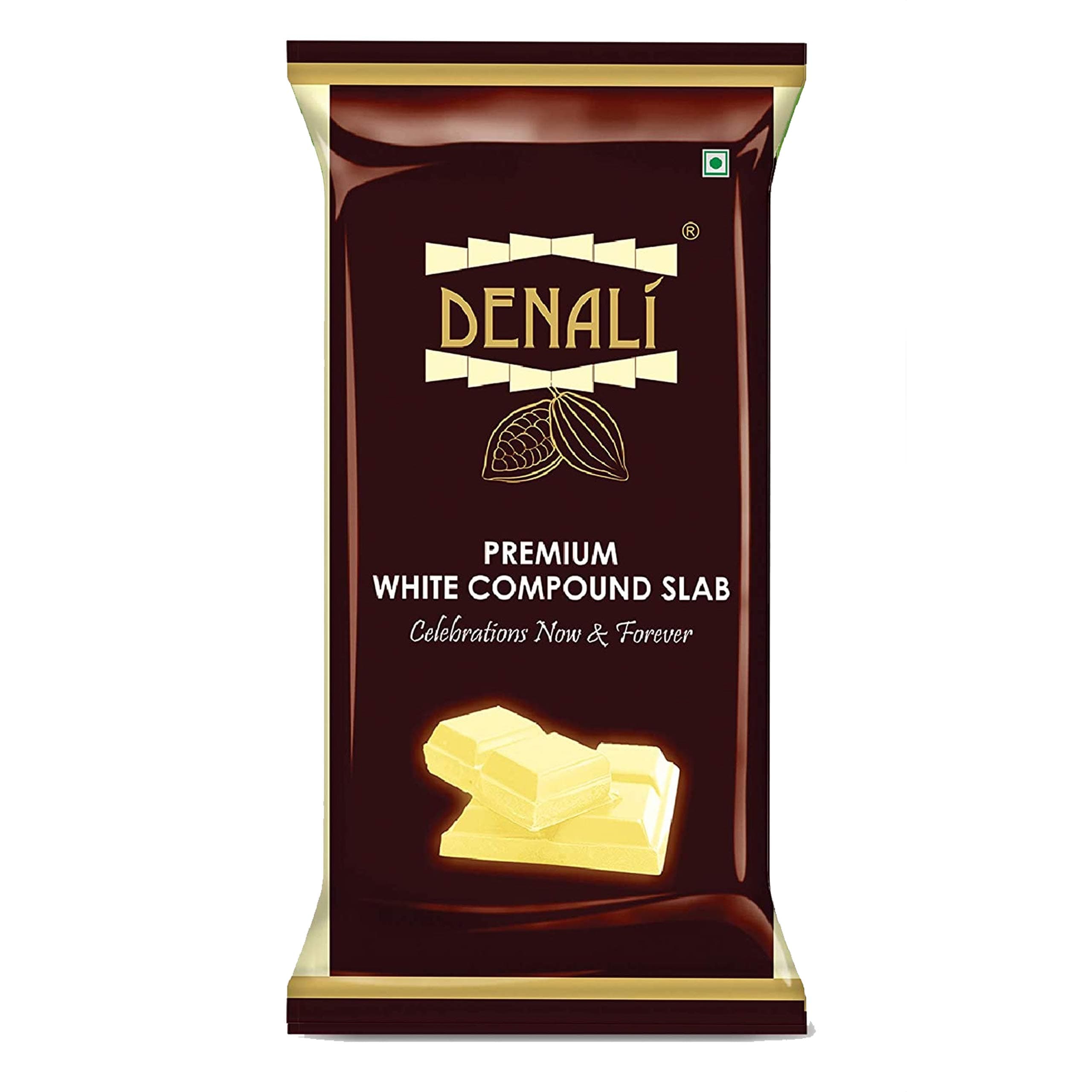 Denali Premium White Chocolate Compound Slab - Cooking Chocolate Bars for Making Chocolates, Cake Toppings, Ganache, Muffins, Mousse (400 Grams)