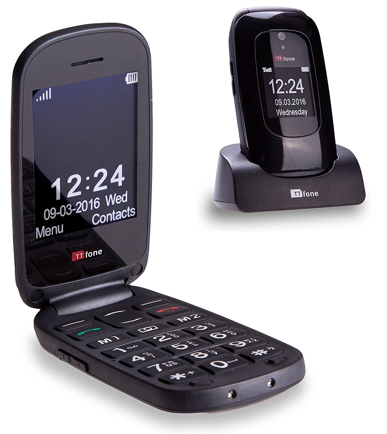 Lunar TT750 Big Button Simple Easy Clamshell Unlocked Flip Mobile Phone - Black