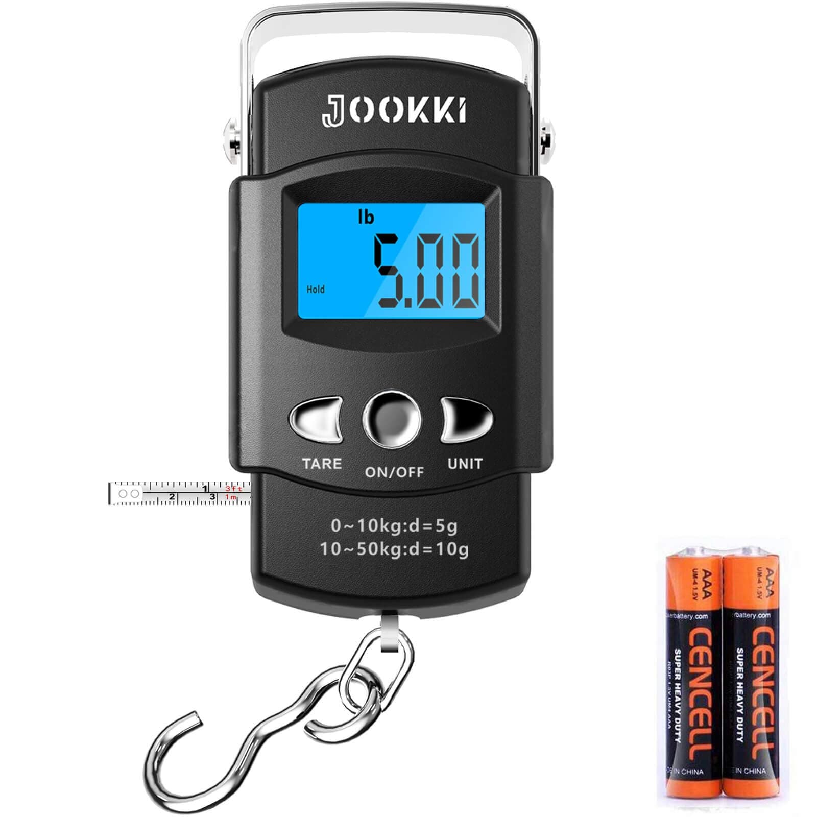 Fish Scale,JOOKKI Hanging Scale Portable Dial Scale LCD Digital Weight Electronic Scale 110lb/50kg with a Tape Measure for Tackle Bag,Luggage,Baggage,(Black)