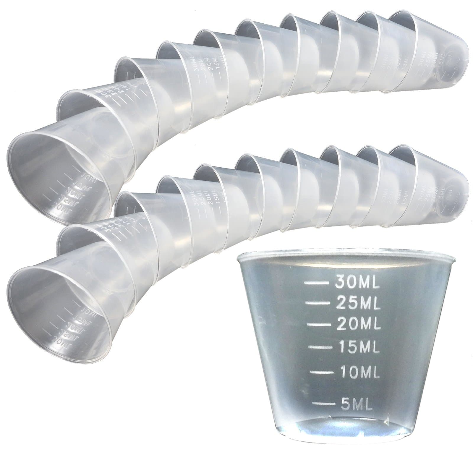 Re-Gen 400 x 30ml Plastic Guided Measuring Cup Tablet Pill Tub Medicine Containers (4 Sleeves, 100 Cups per Sleeve)