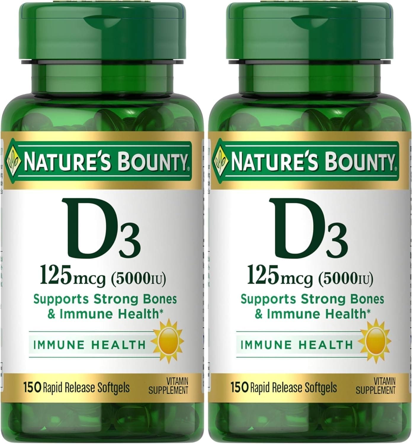 Vitamin D-5000 IU Softgels, Maximum Strength 150 ea ( Pack of 2)