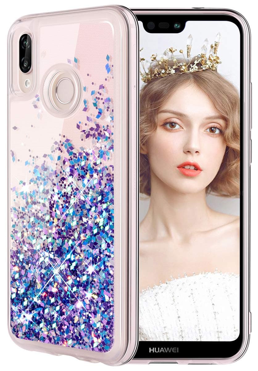 wlooo Phone Case for Huawei P20 Lite, p20 lite case, huawei p20 lite cover, p20 lite phone case, Glitter Liquid Quicksand Slim Girls Flowing Soft TPU Bumper Silicone Cover Blue Purple