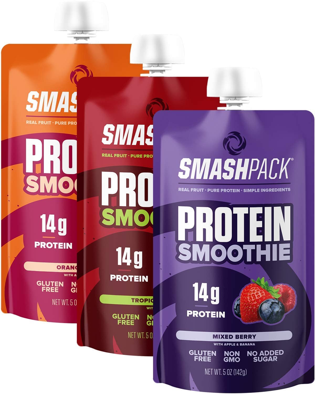 Protein Fruit Smoothie Pouch Variety Pack 12 Pack | 14g Whey Protein with MCT Oil | Paleo Friendly, No Added Sugar, Gluten Free, Soy Free, Non-GMO | 100% BPA Free | 5 oz Squeeze Pouches