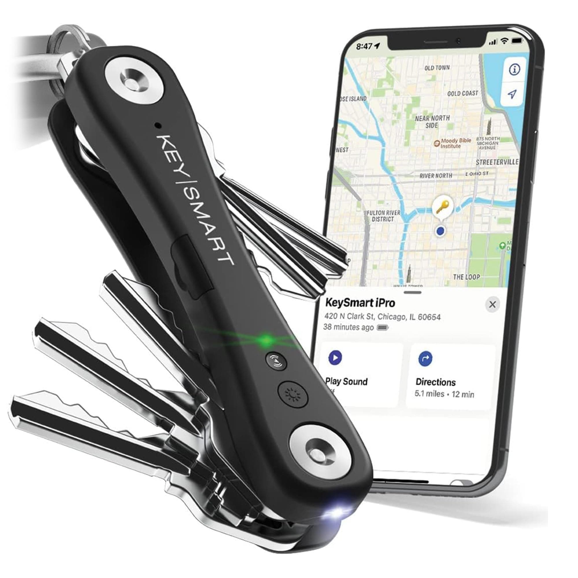 KeySmart iPro - Key Organizer Keychain a Compact Trackable Keyholder with LED Flashlight