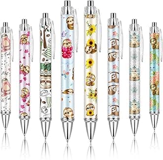 Ireer 8 Pcs Ballpoint Pens for Women 1.00 mm Cute Black Ink Fancy Pens Fine Point Smooth Writing for Students Classroom Office Supplies(Sloth)