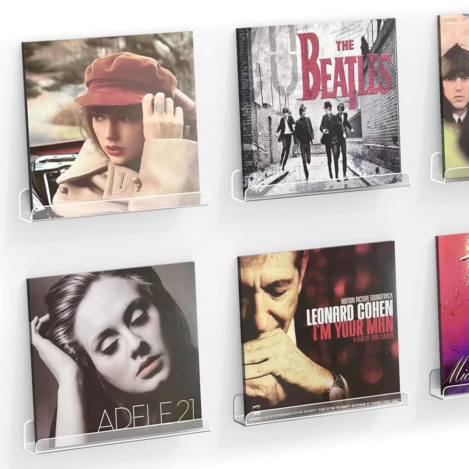 Vinyl Record Shelf Wall Mount, 6 Pack 12 inch Clear Acrylic Album Record Holder Display, Kids Bookshelf, Floating Wall Shelves for Bathroom, Bedroom, Living Room, Kitchen (Clear-6pcs)