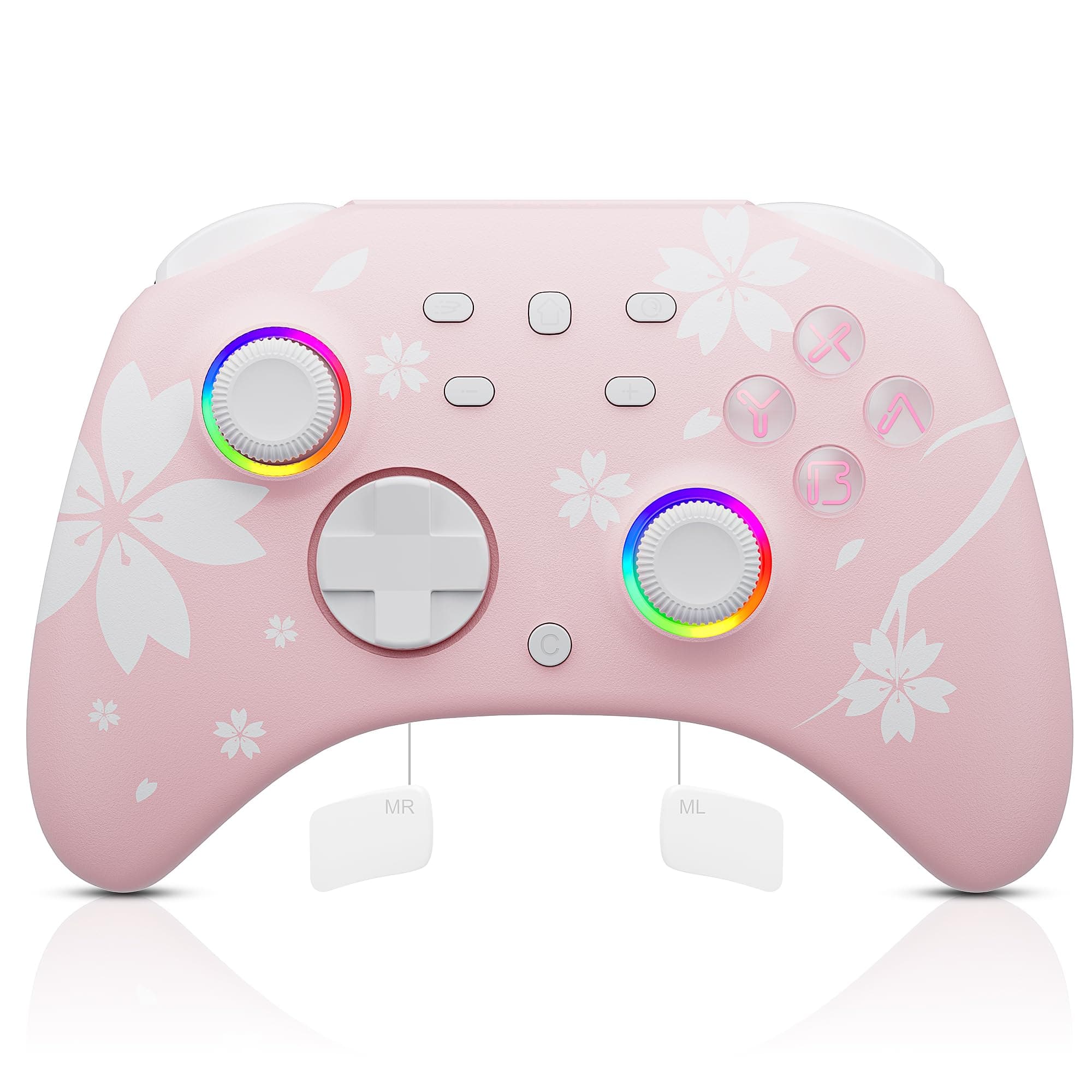 Mytrix Wireless Controllers for Switch/Switch 2, Windows PC iOS Android Steam/Steam Deck, Sakura Pink Bluetooth Controller with Programmable, Hall Effect Joysticks, Adjustable LED Light/Turbo/Vibration