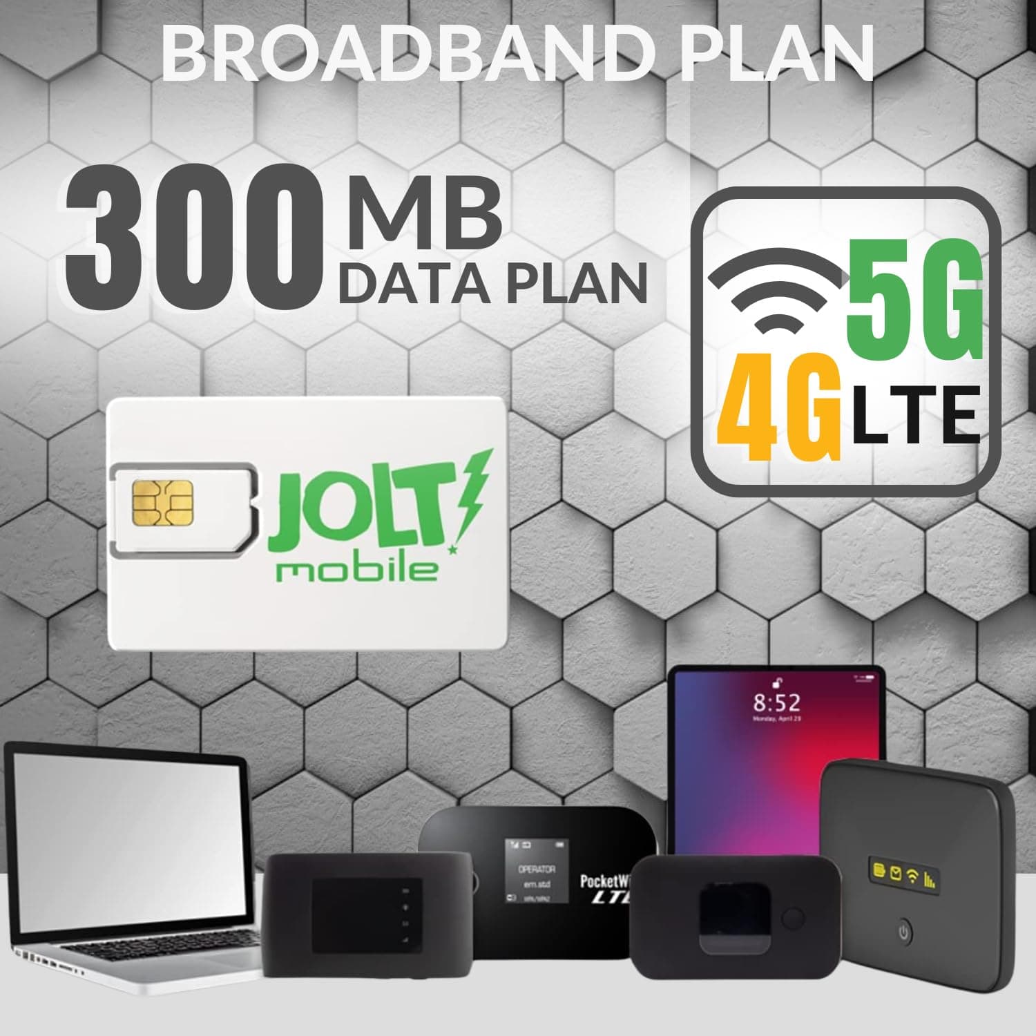 Jolt Mobile Data Only Service - SIM for Hotspots, WiFi Dongles, MiFi, USB Sticks, Mobile Routers, and More - Broadband and IoT Devices Nationwide AT&T 4G LTE - Triple Cut SIM