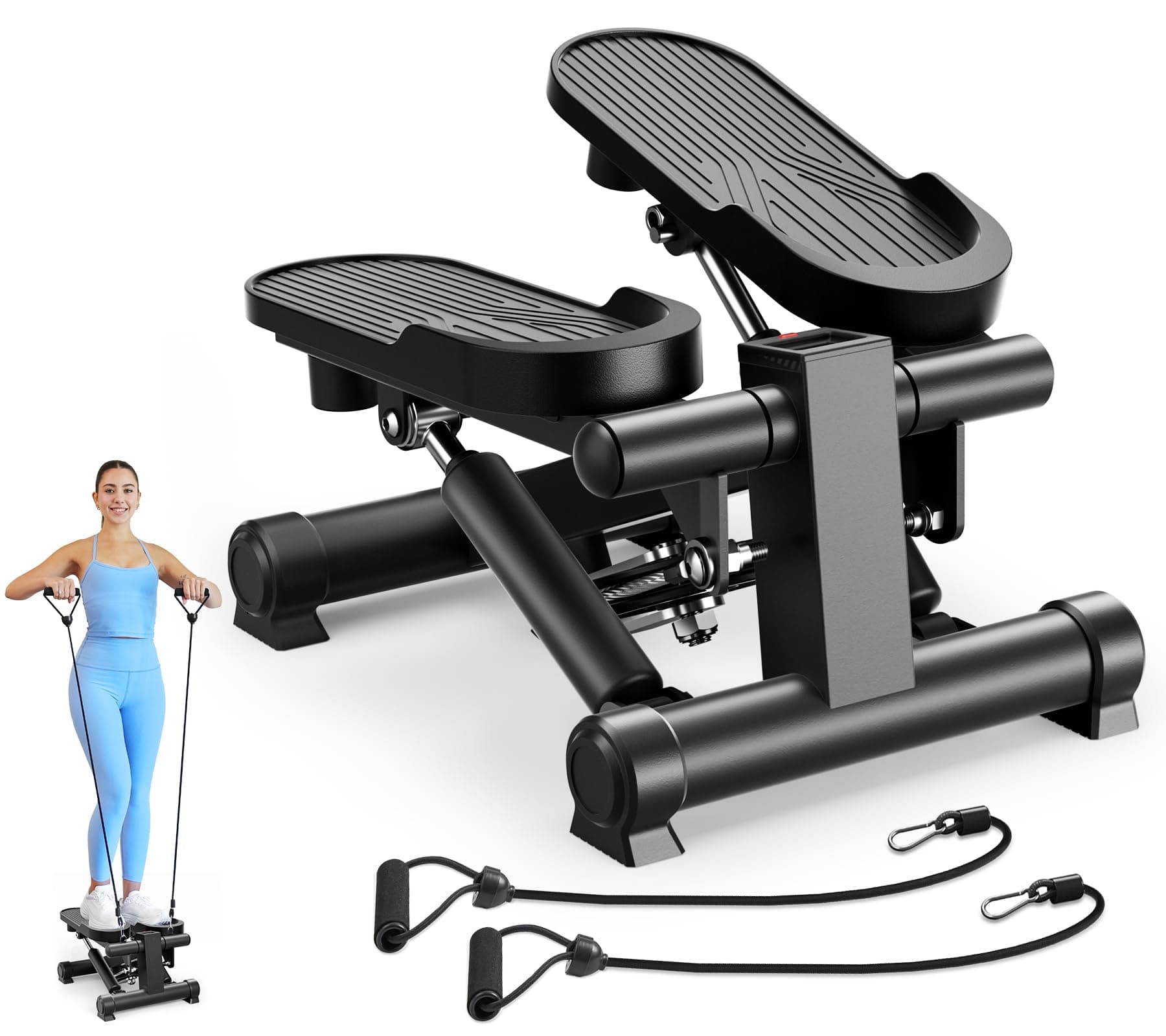 Steppers for Exercise at Home, Mini Stepper with Resistance Bands, Stair Stepper with 300LBS Loading Capacity, Step Fitness Machines with LCD Monitor