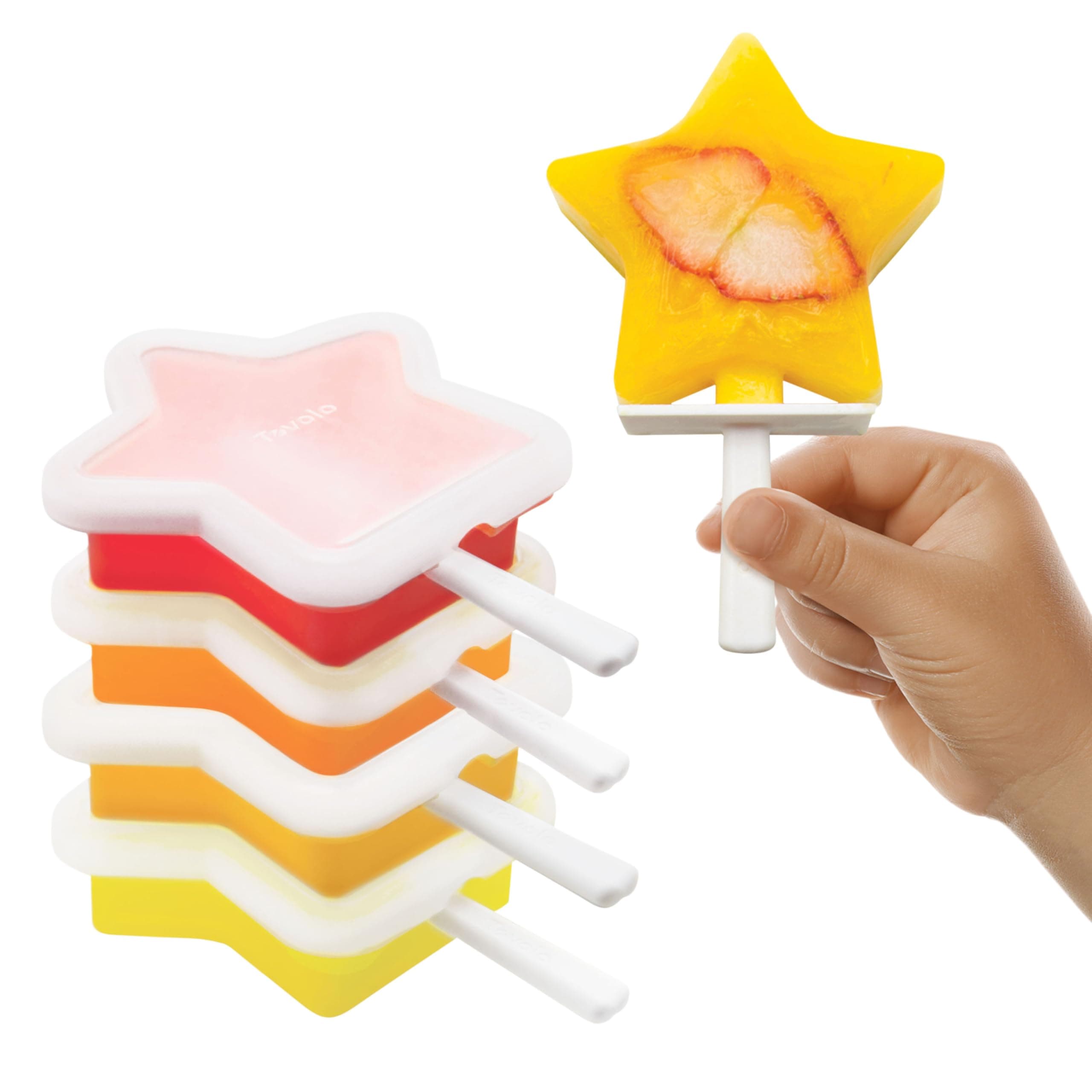 Star Shaped Popsicle Molds Pack of 4 Stackable Popsicle Molds with Drip Guards, Silicone BPA Free Reusable Star with Sticks for Kids, Easy Release Dishwasher Safe Freezer Treats
