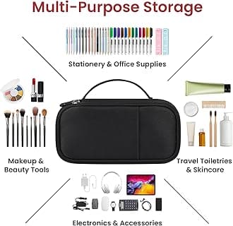 Large Pencil Case Pouch For Girls, Big Cute Pencil Pen Bag Organizer with Zipper Compartments & Handle, Aesthetic Stationery Storage & School Supplies for Teens Boys - Black