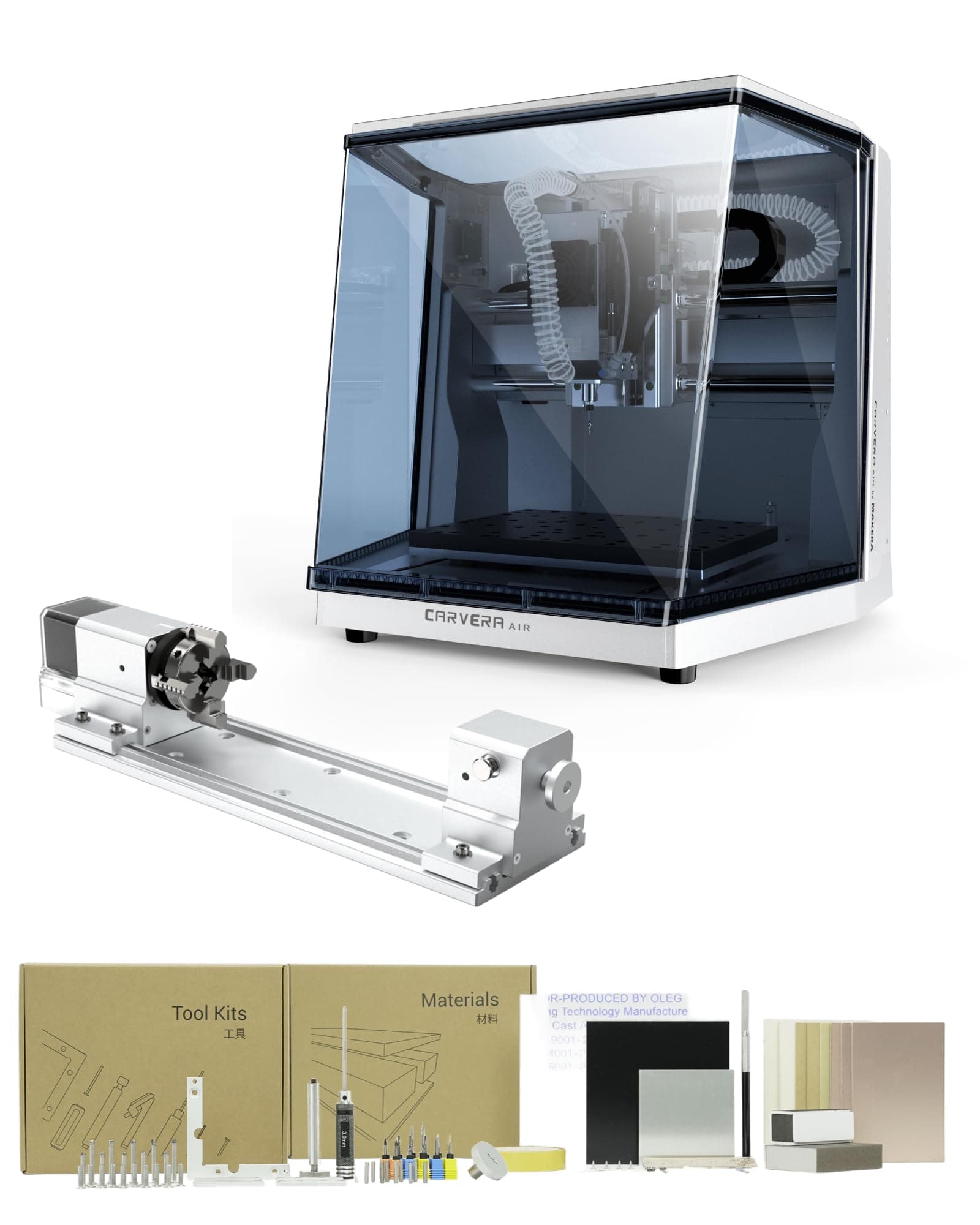 Carvera Air Desktop CNC Machine with 4th Axis, Compact Enclosed Mini CNC Router, Quick Tool Changer, Closed-Loop Control, Beginner-Friendly CAM Software for Milling, Cutting, Engraving, DIY, Crafts