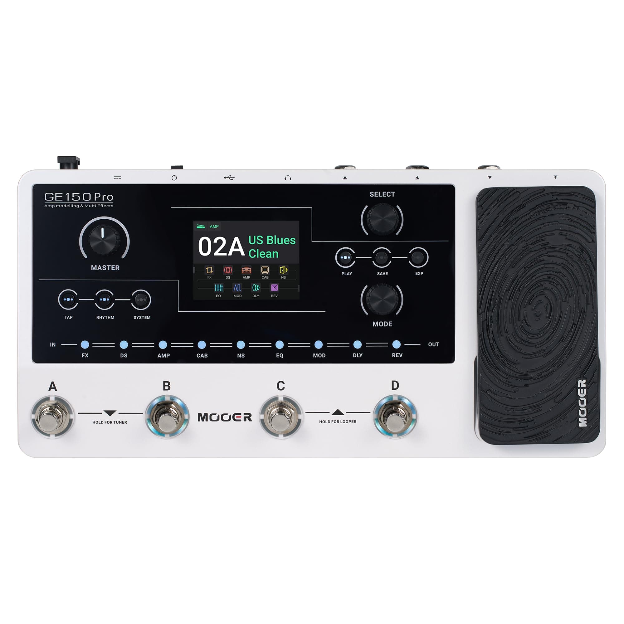 MOOER GE150 Pro Guitar Amp Modelling Multi Effects, Reverb, Delay, Looper Drum with 4 Footswiches, Expression Pedal, USB OTG Live Recording, MNRS GNR and GIR Loader
