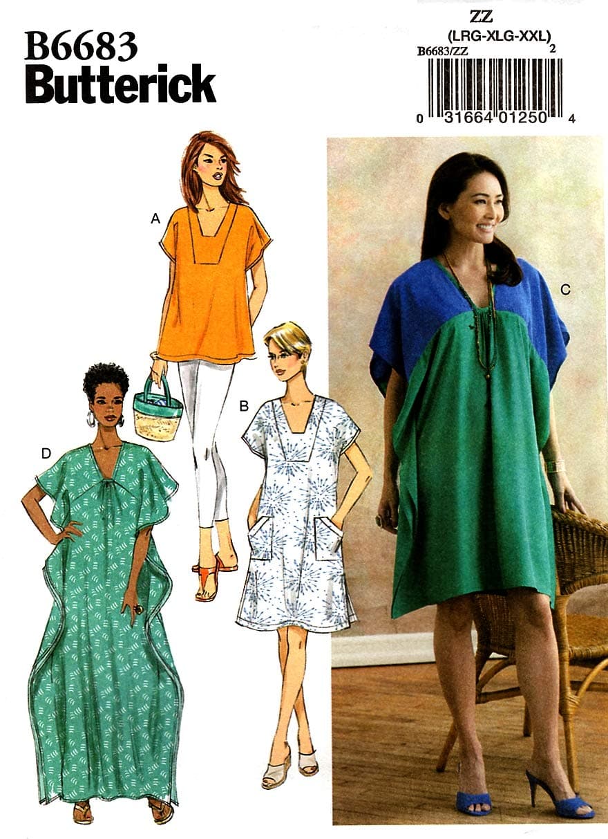 B6683ZZ Easy Women's Caftan and Tunic Sewing Patterns, Sizes 16-26