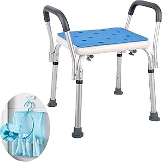 Medokare Shower Chair with Padded Seat - Shower Bench for Seniors with Tote Bag and Handles, Shower Stool Bath Chair for Elderly, Handicap Tub Shower Seats for Adults (White Stool with Rail)