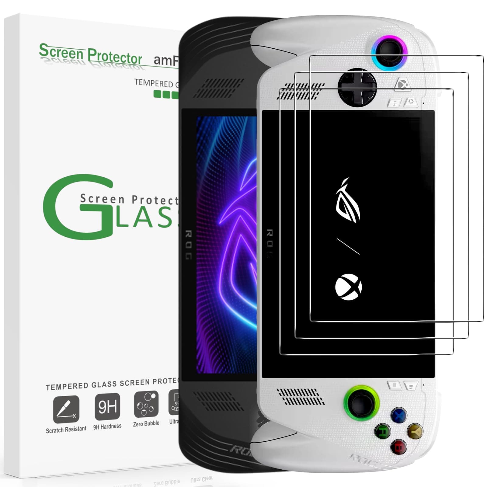 amFilm 3 Pack Screen Protector for ASUS ROG Xbox Ally X & Xbox Ally 2025 & ROG Ally X 2024 & ROG Ally 2023 7'' | 9H+ Tempered Glass | Military-Grade Drop Protection | Easy Installation | FHD Clarity
