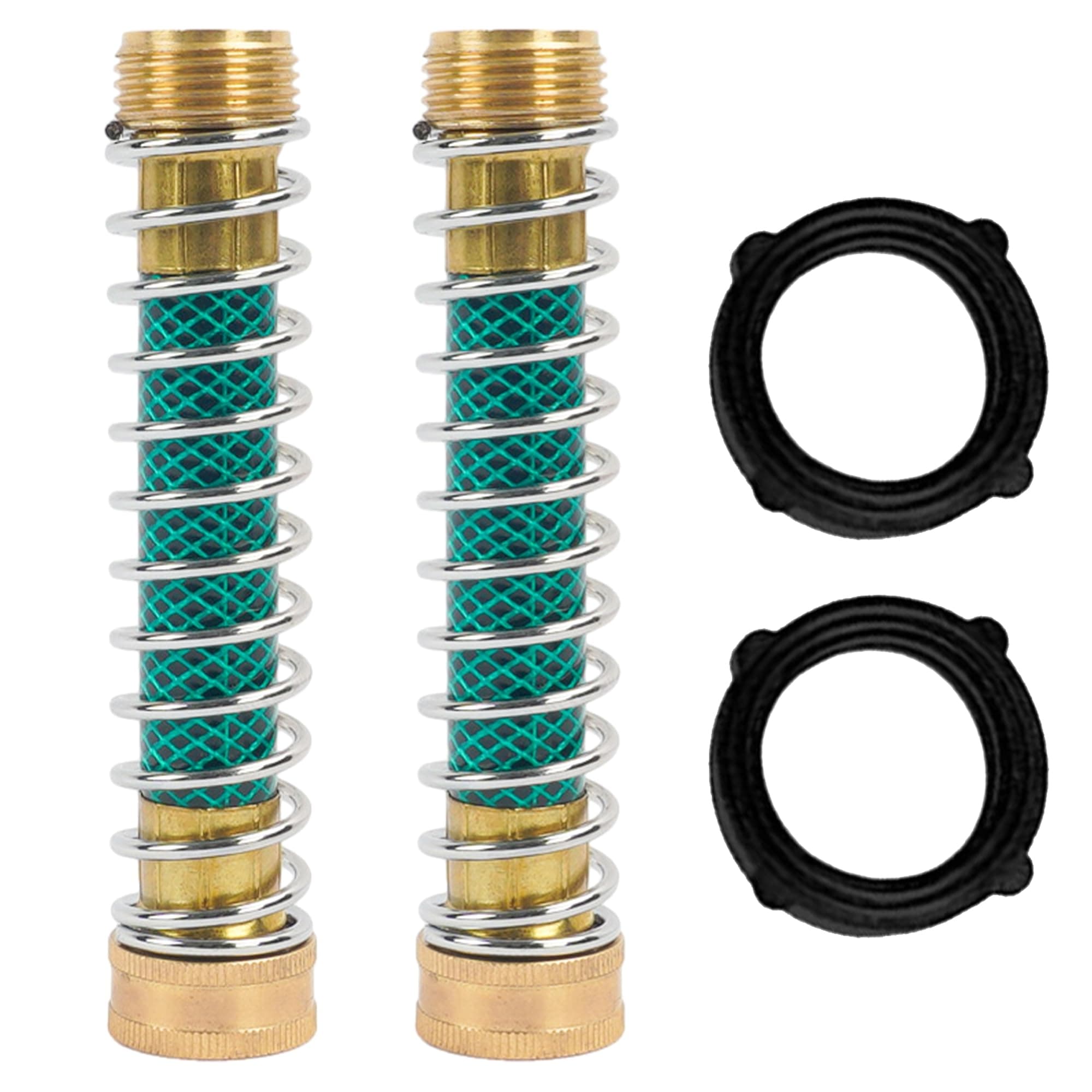 LIULO TOOL Garden Hose Protector, Brass Hose Extension Adapter with Coil Spring, Garden Faucet Extension (2 Pack)
