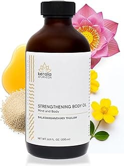 Balaswagandhadi Thailam - Ayurvedic Massage Oil for Body with Ashwagandha - Balances Vata and Pitta, Calms Mind, Nourishes Body & Tones Muscles, 6.76 Fl Oz